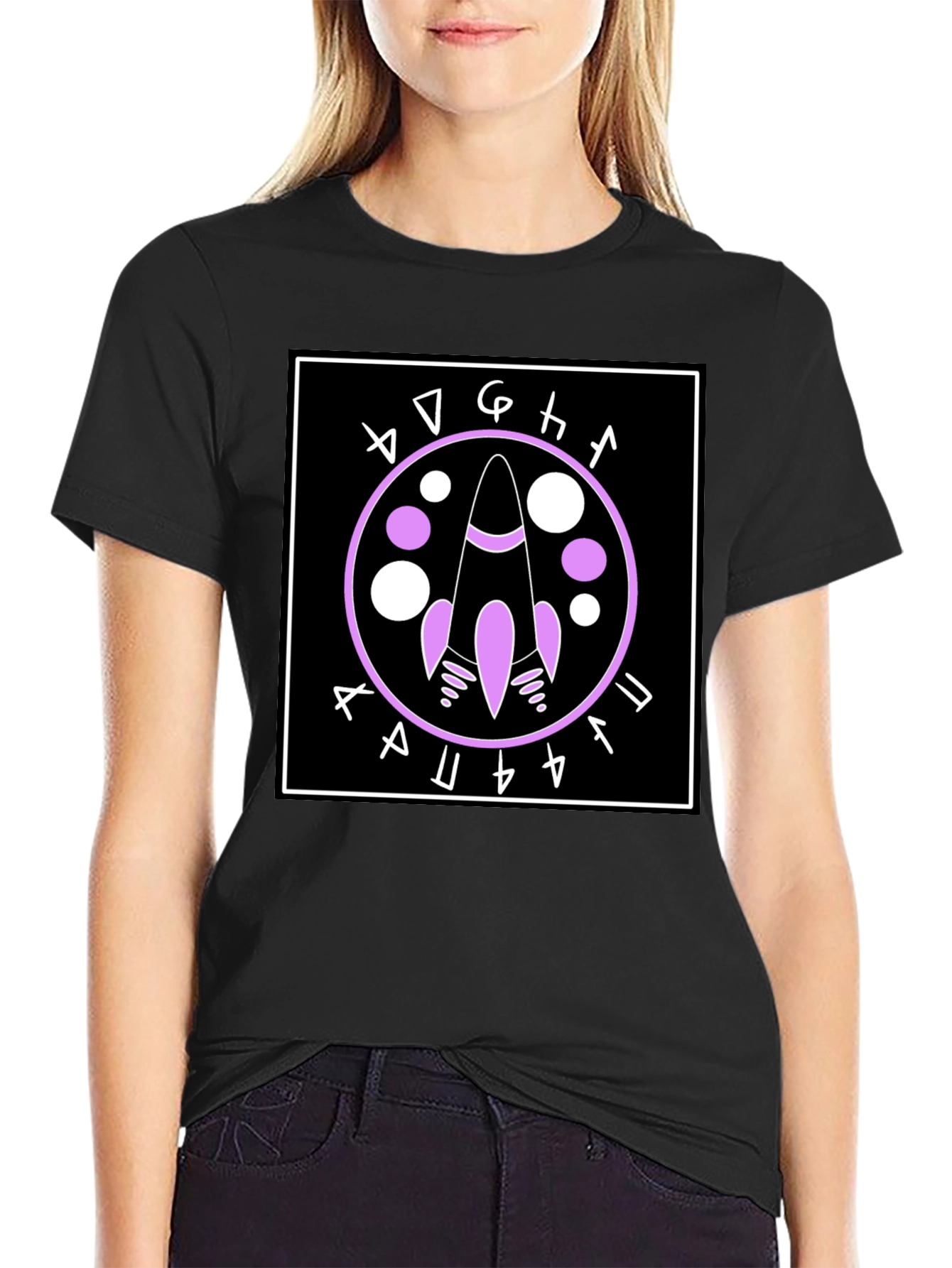 Rocket Symbol Graphic Tee - Black Cotton Casual Shirt
