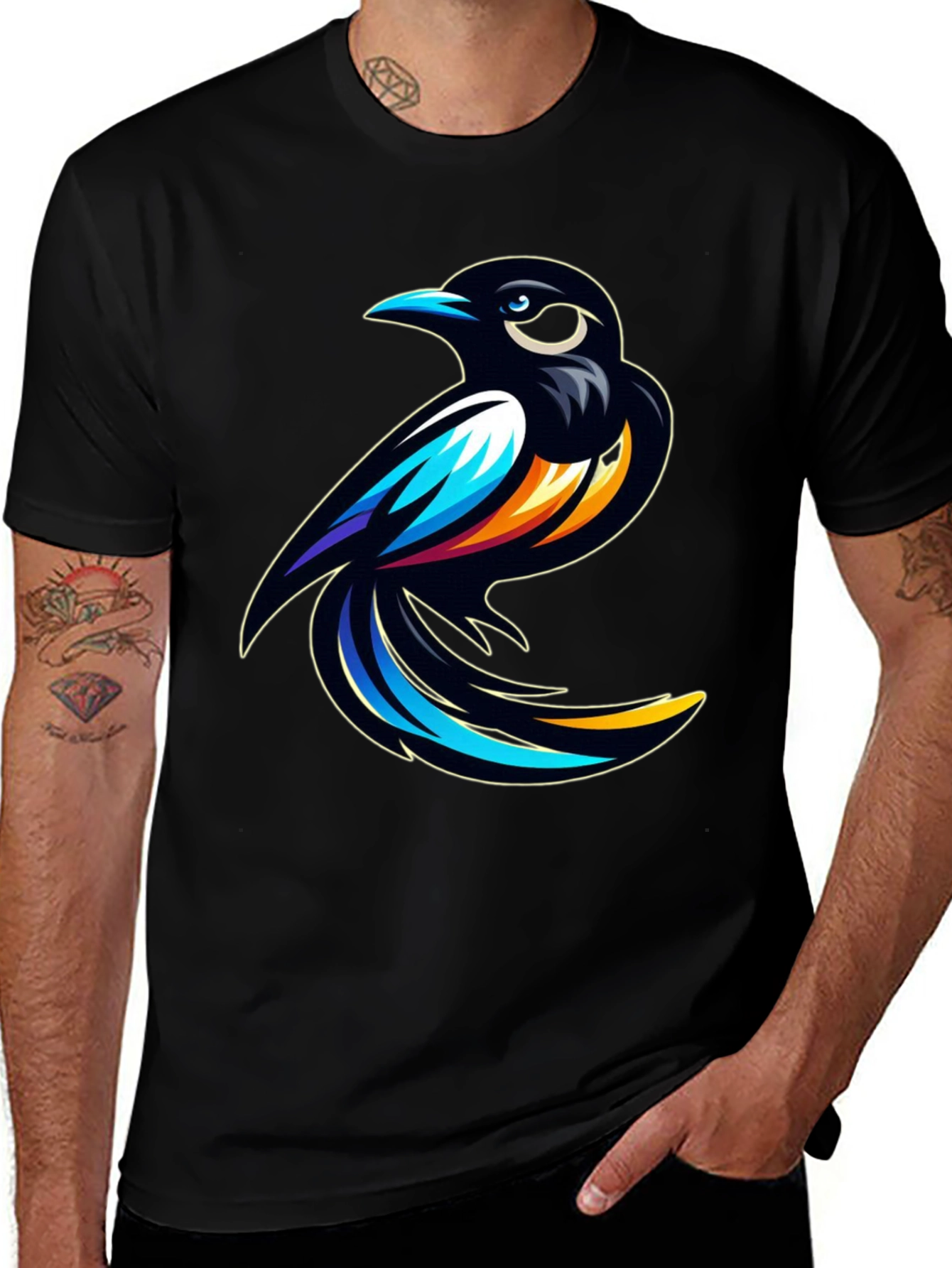 Stylish Black T-Shirt with Bird Graphic