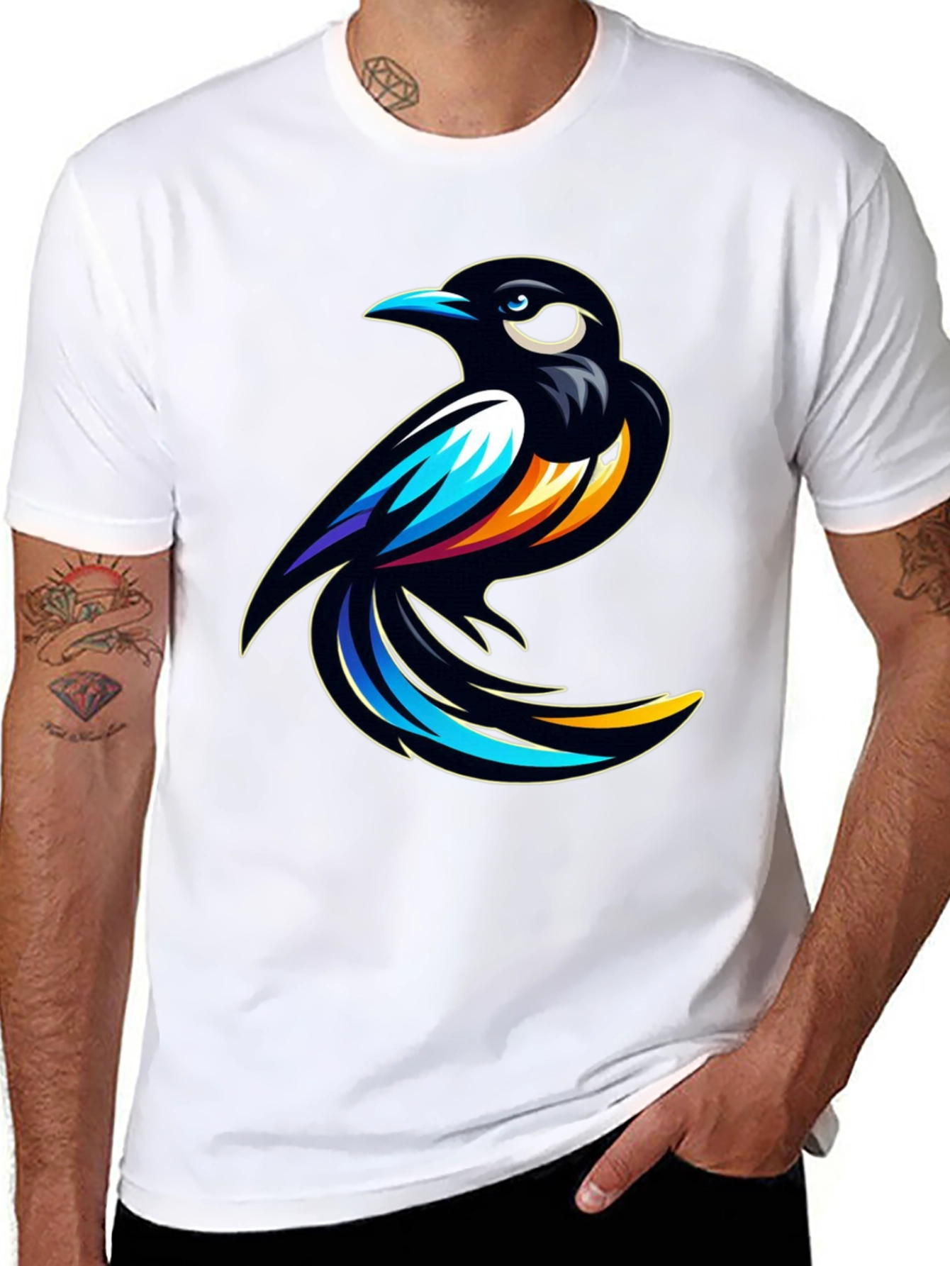 Stylish Black T-Shirt with Bird Graphic