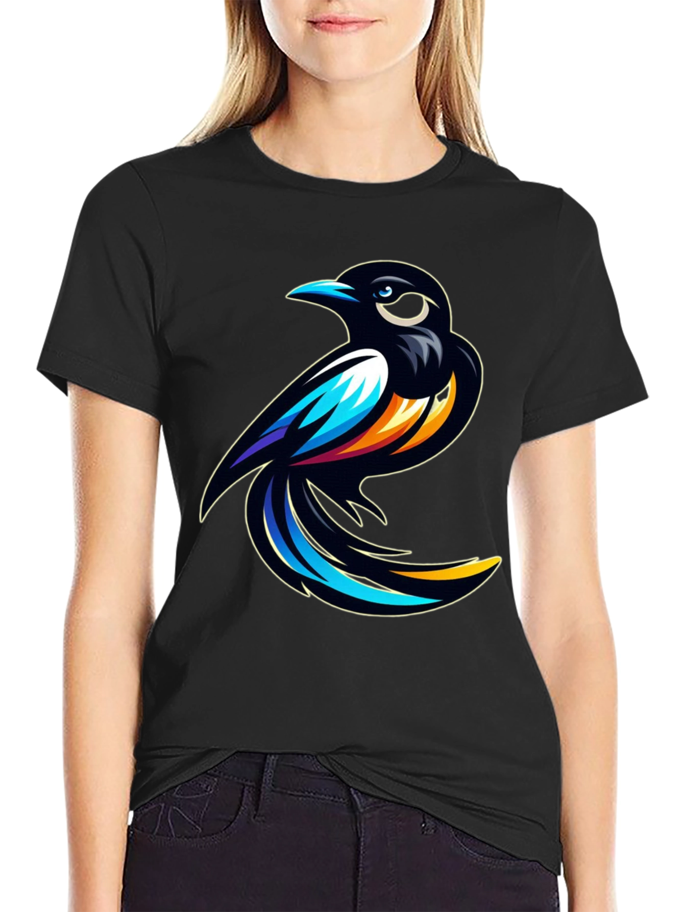 Stylish Black T-Shirt with Bird Graphic