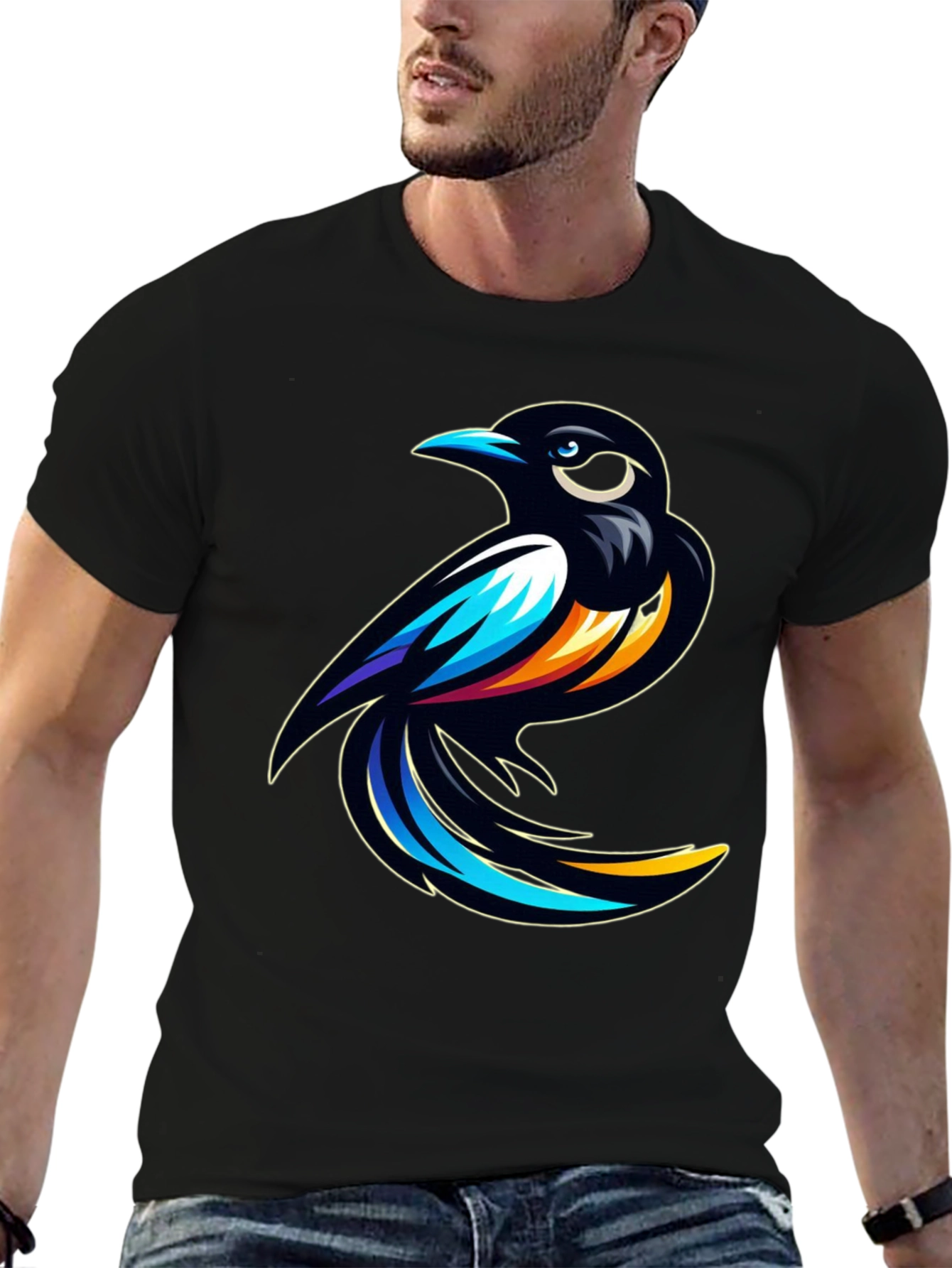 Stylish Black T-Shirt with Bird Graphic