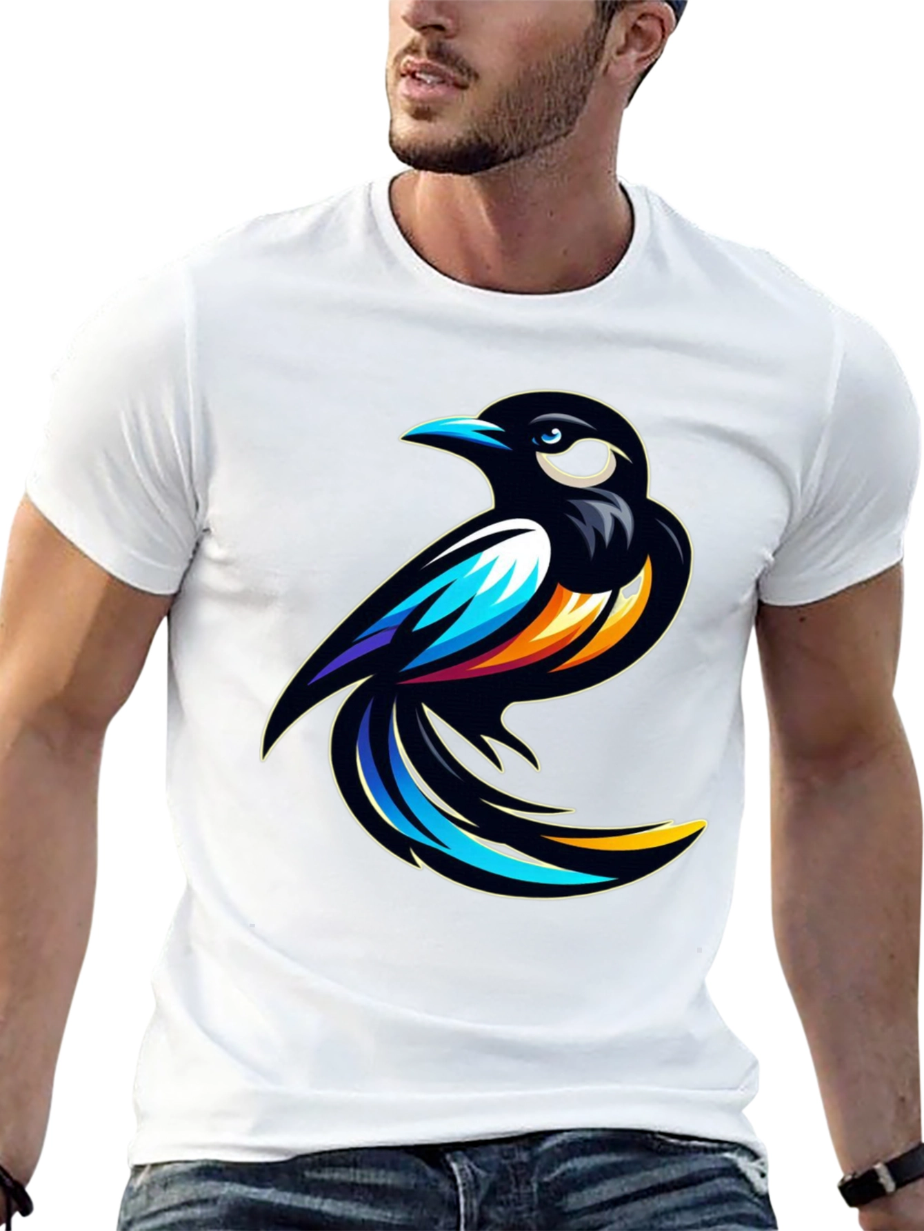 Stylish Black T-Shirt with Bird Graphic
