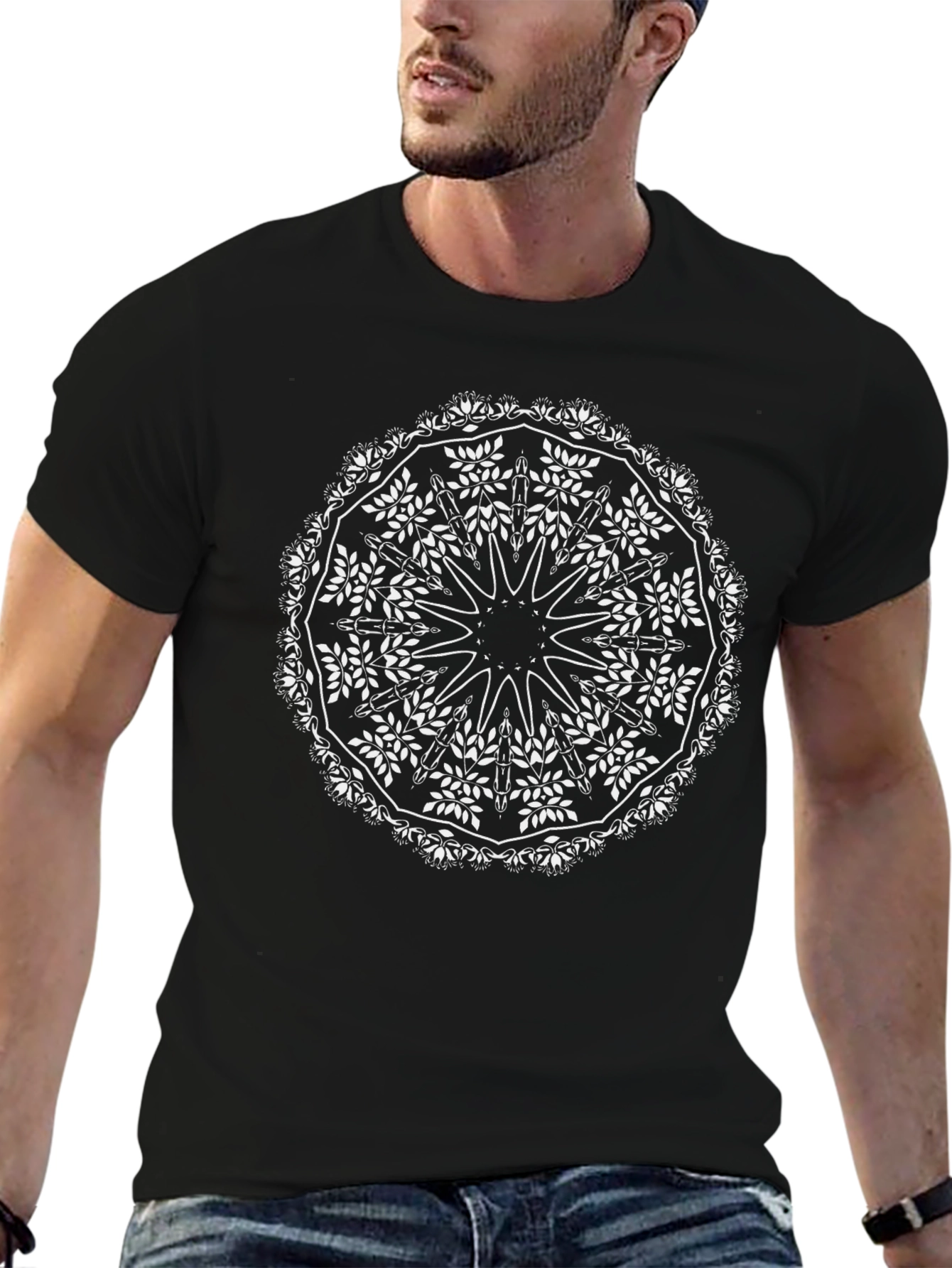 Black Tee with White Mandala Graphic
