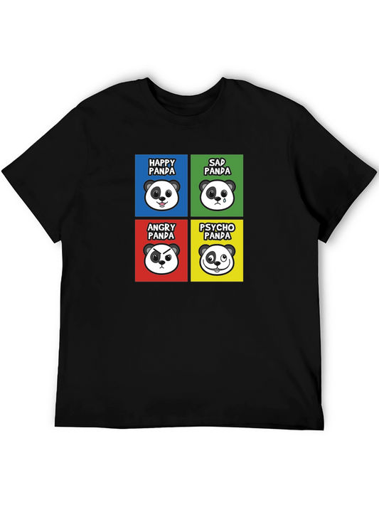 Emotional Panda Graphic Tee - Black Cotton Blend T-Shirt