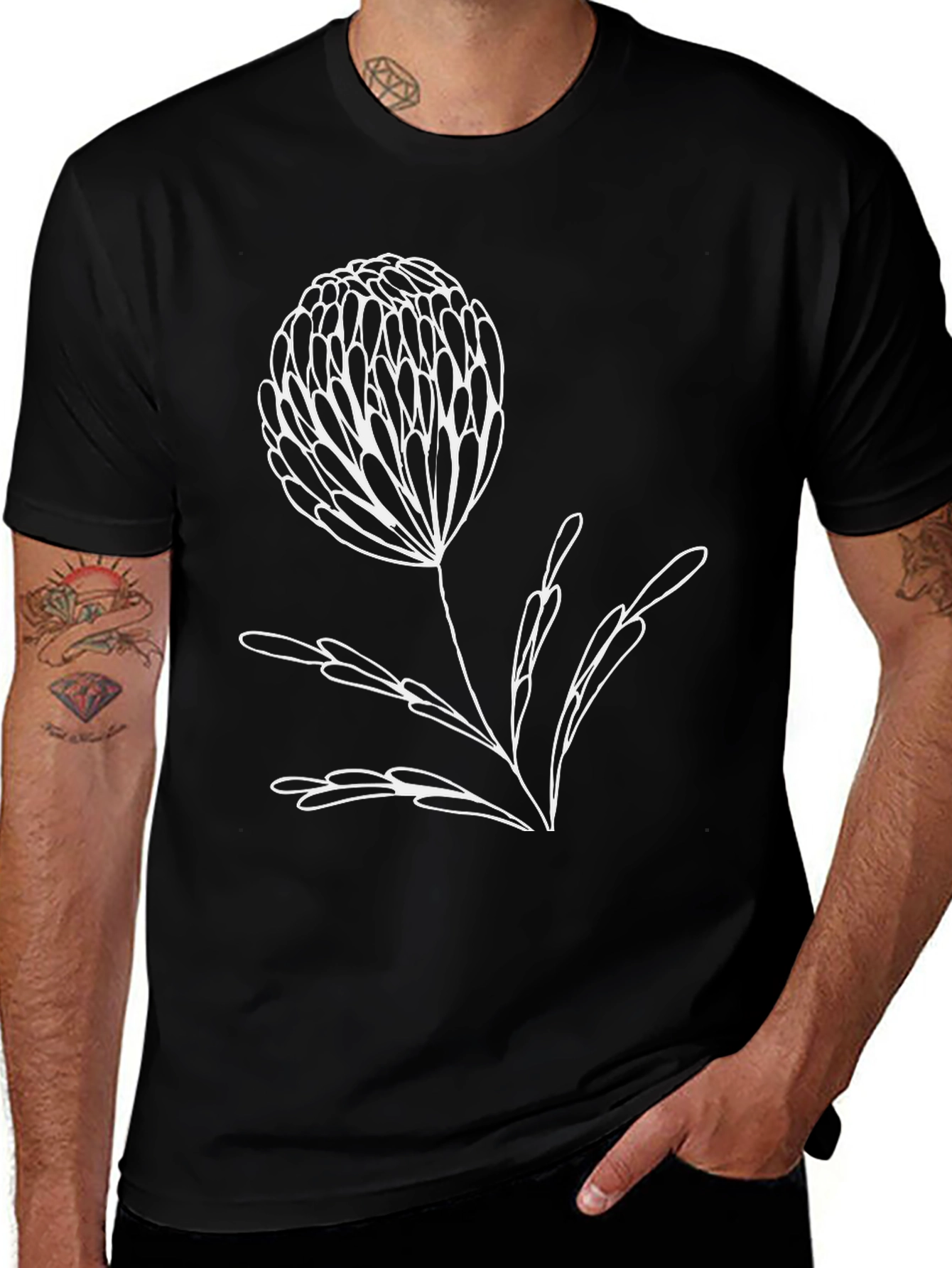 Modern Floral Graphic Tee - Black