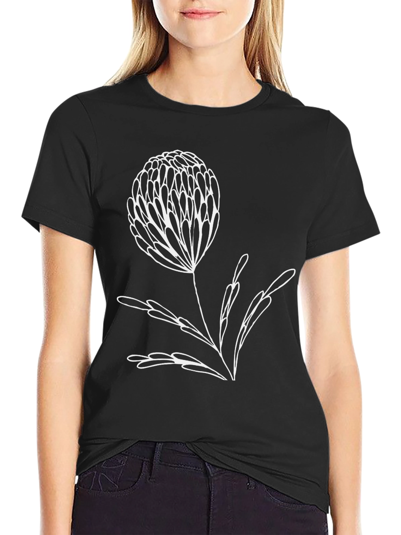 Modern Floral Graphic Tee - Black