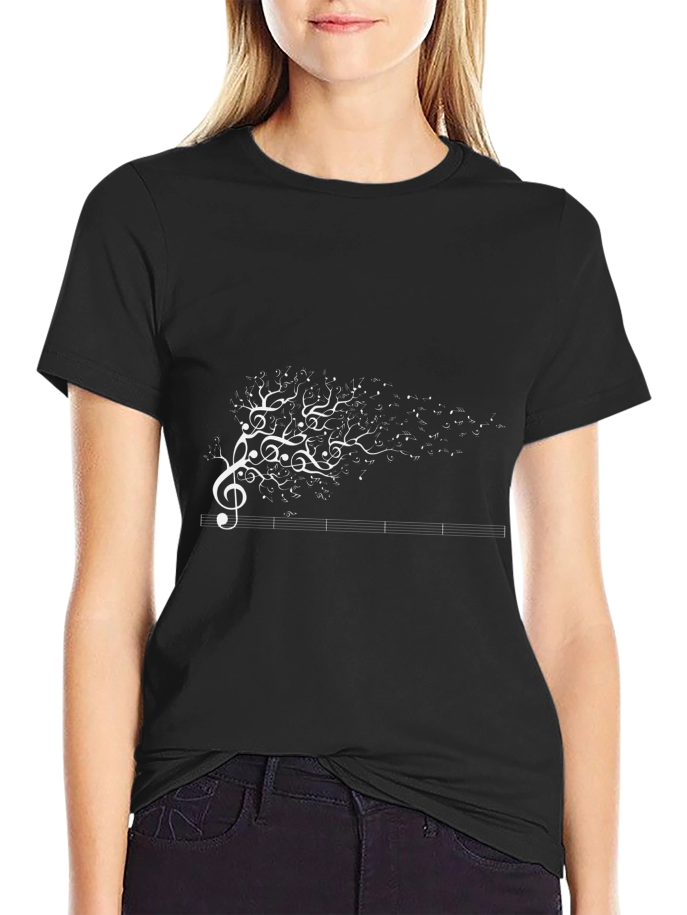 Music Tree Graphic Tee - Black Cotton T-Shirt