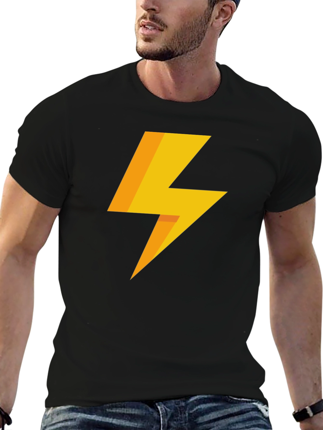 Lightning Bolt Graphic Tee - Black Cotton T-Shirt
