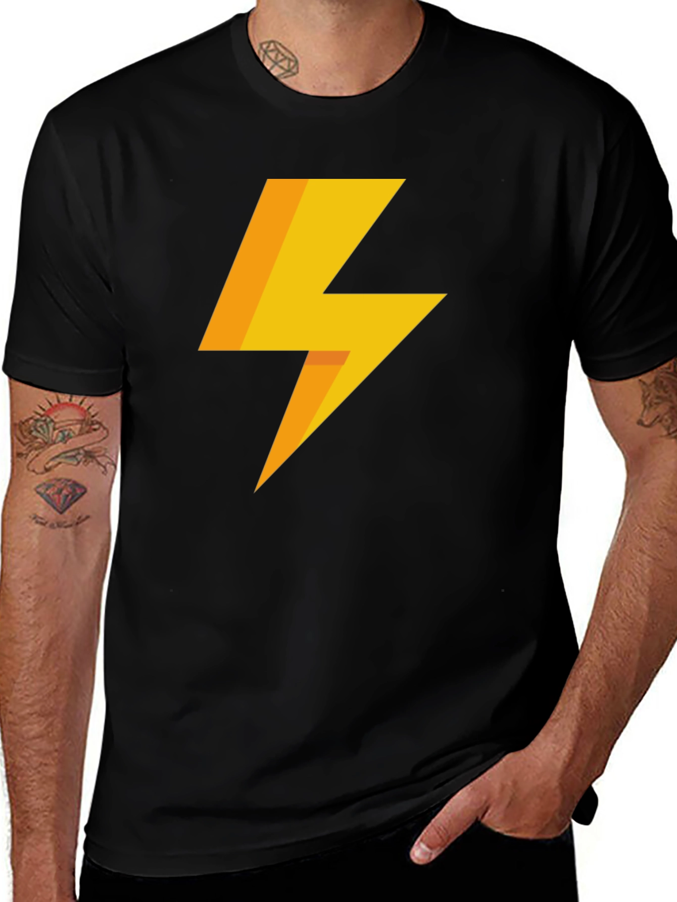 Lightning Bolt Graphic Tee - Black Cotton T-Shirt
