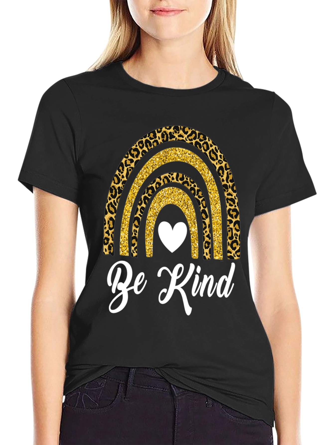 Be Kind Rainbow Leopard Print T-Shirt