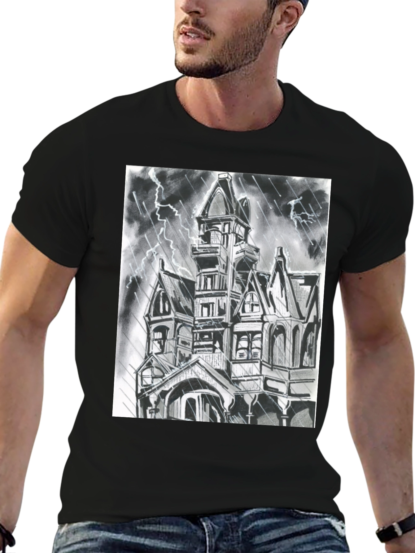 Haunted House Graphic Tee - Spooky Season Shirt