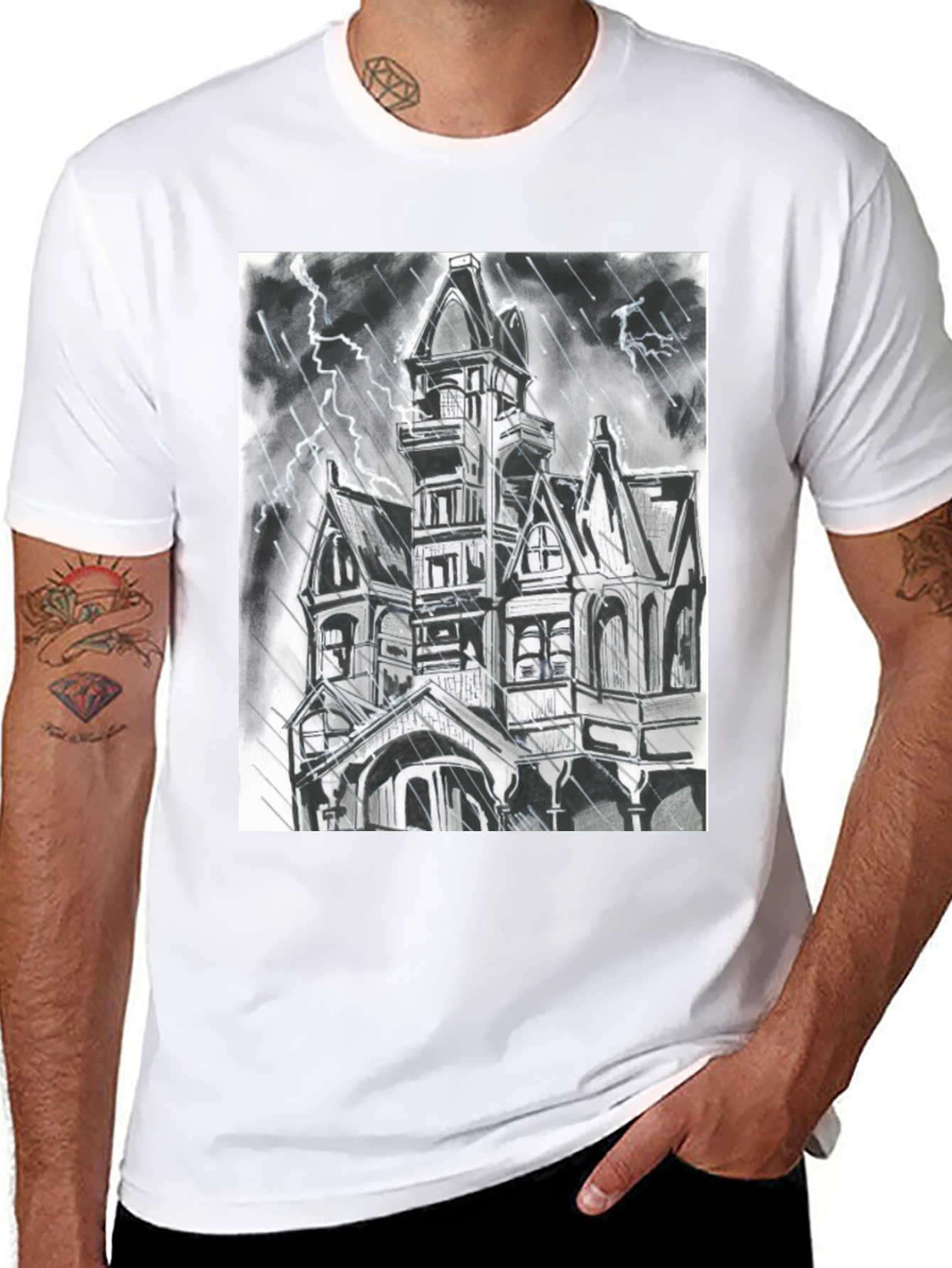 Haunted House Graphic Tee - Spooky Season Shirt