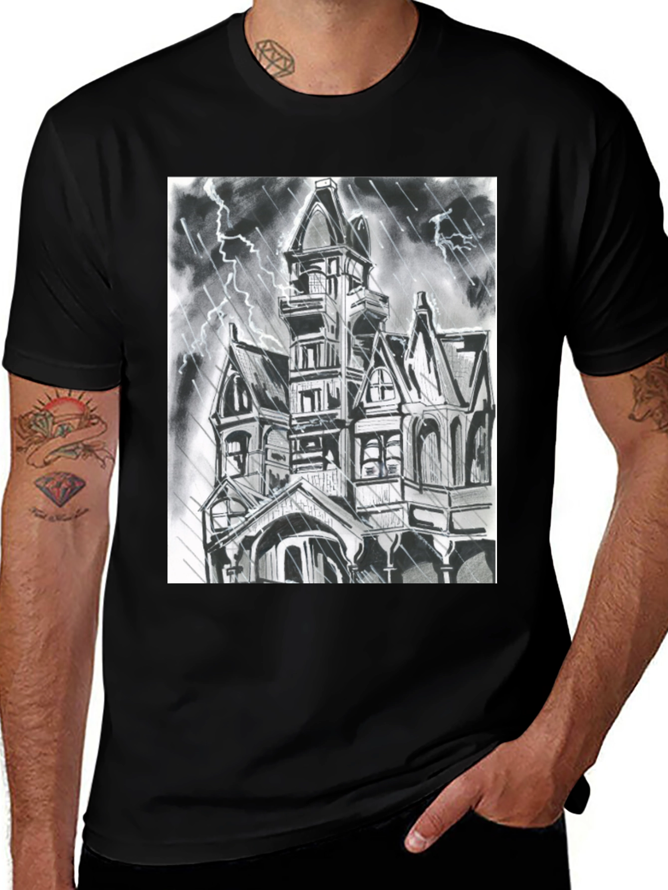 Haunted House Graphic Tee - Spooky Season Shirt