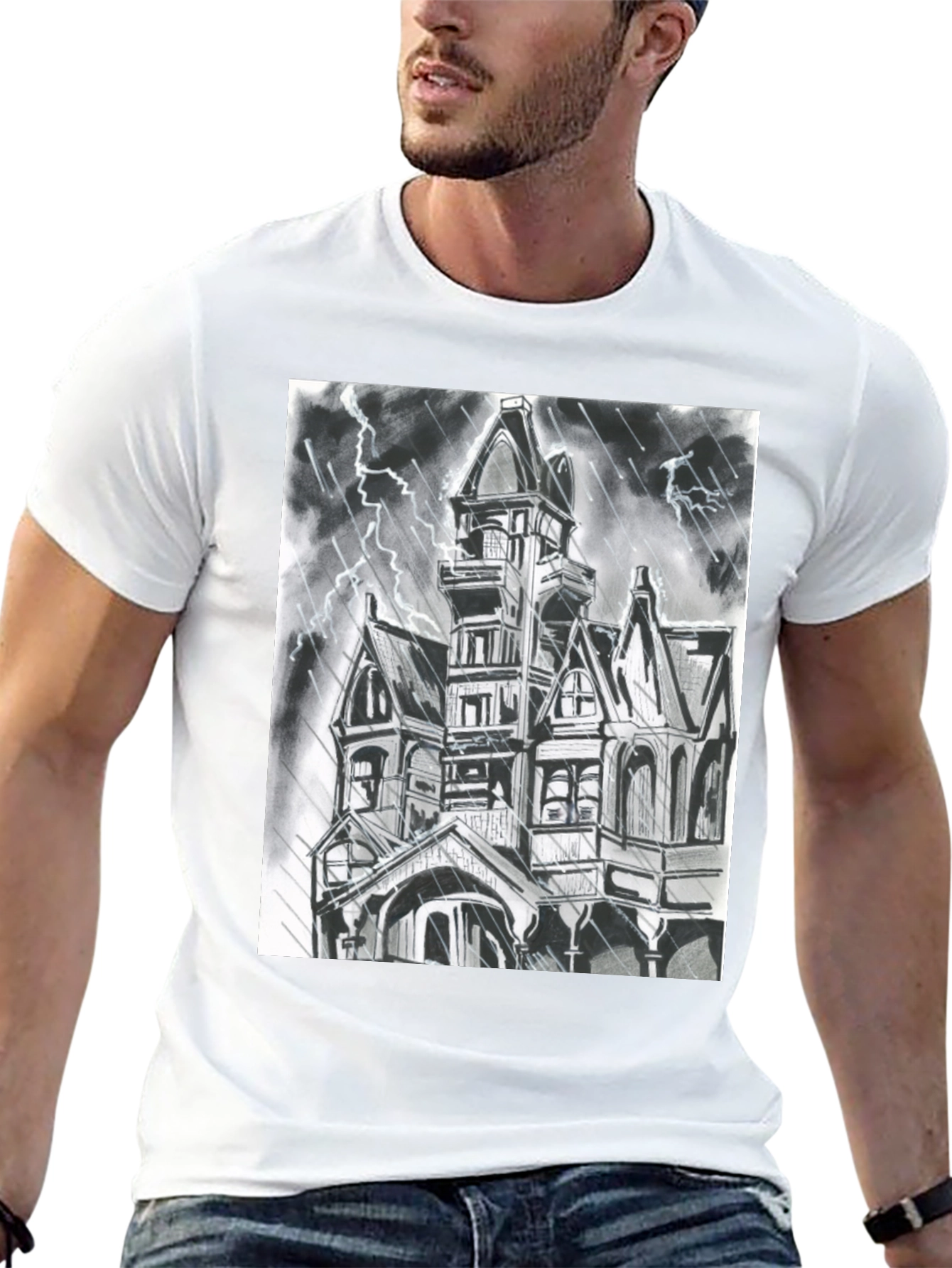 Haunted House Graphic Tee - Spooky Season Shirt
