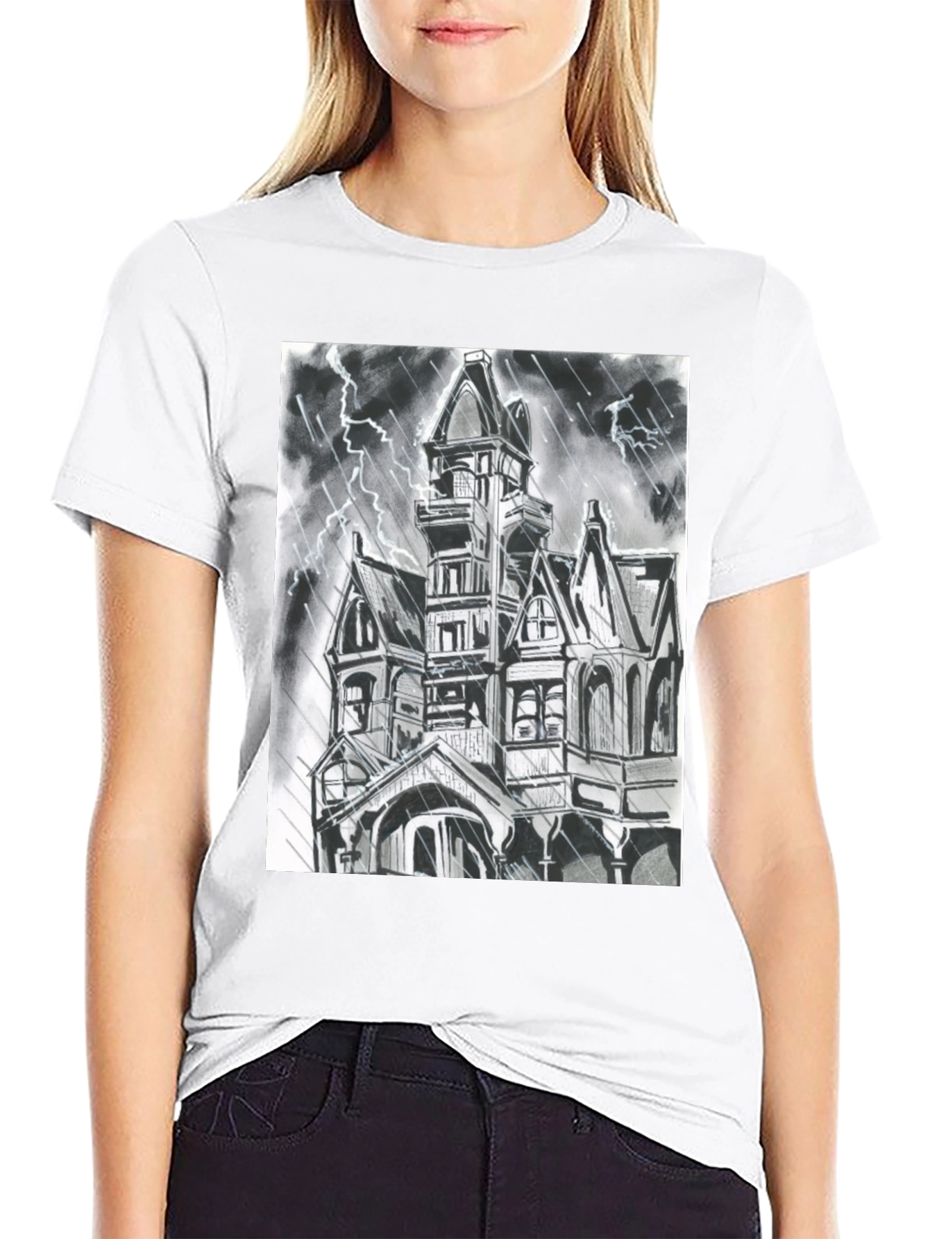 Haunted House Graphic Tee - Spooky Season Shirt