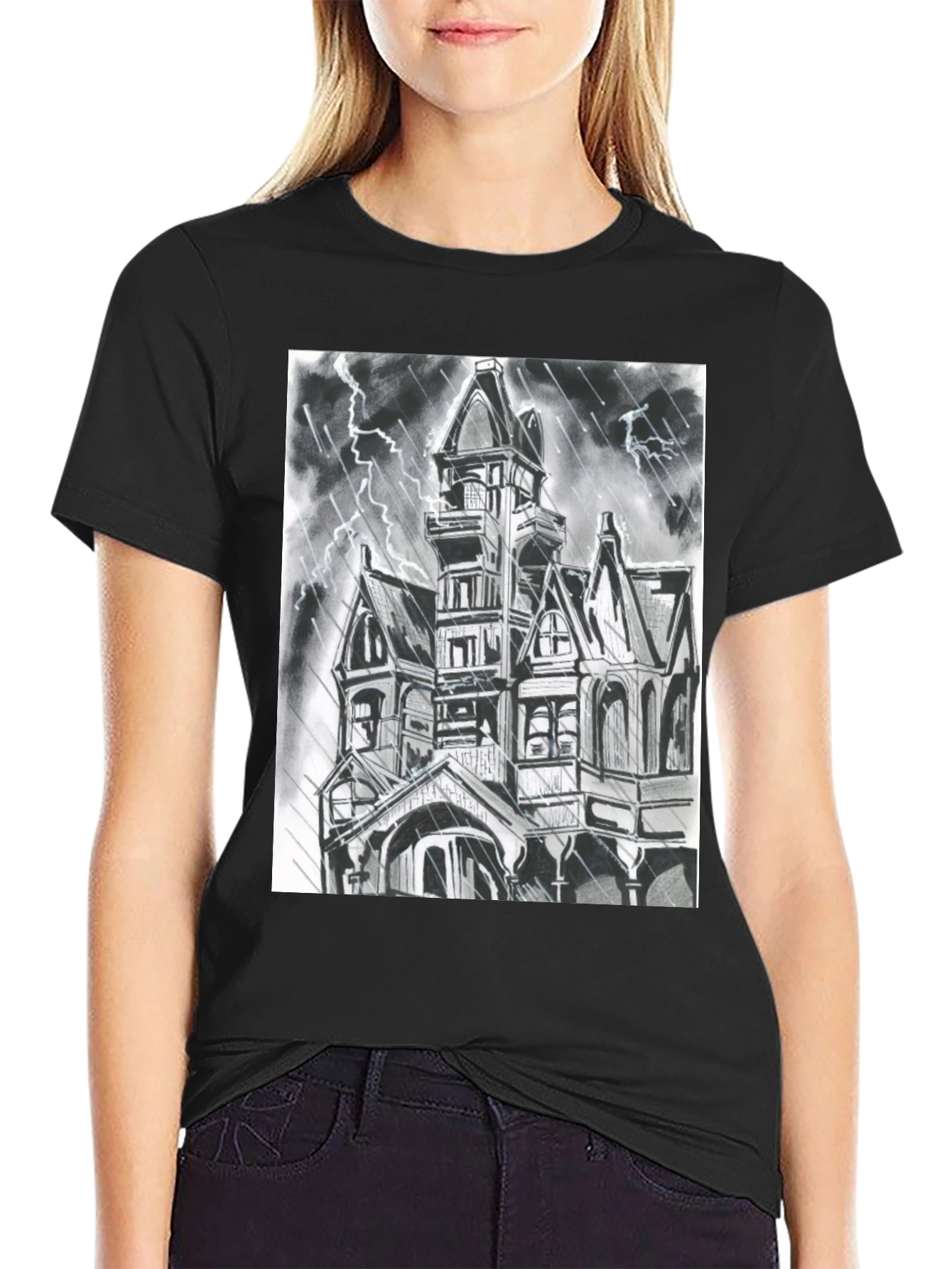 Haunted House Graphic Tee - Spooky Season Shirt