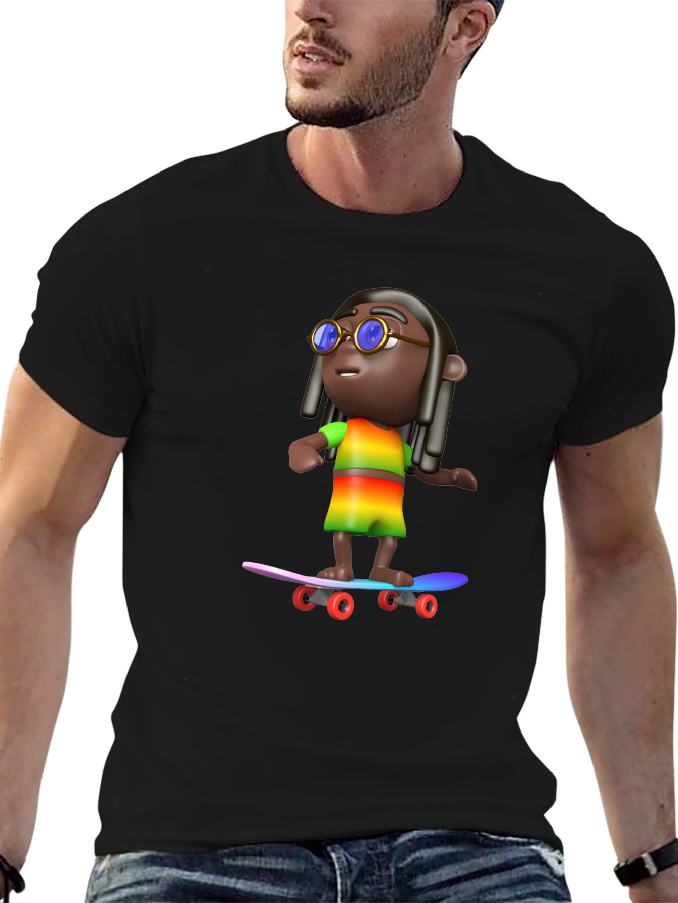 Cool 3D Cartoon Character On Skateboard Graphic Tee