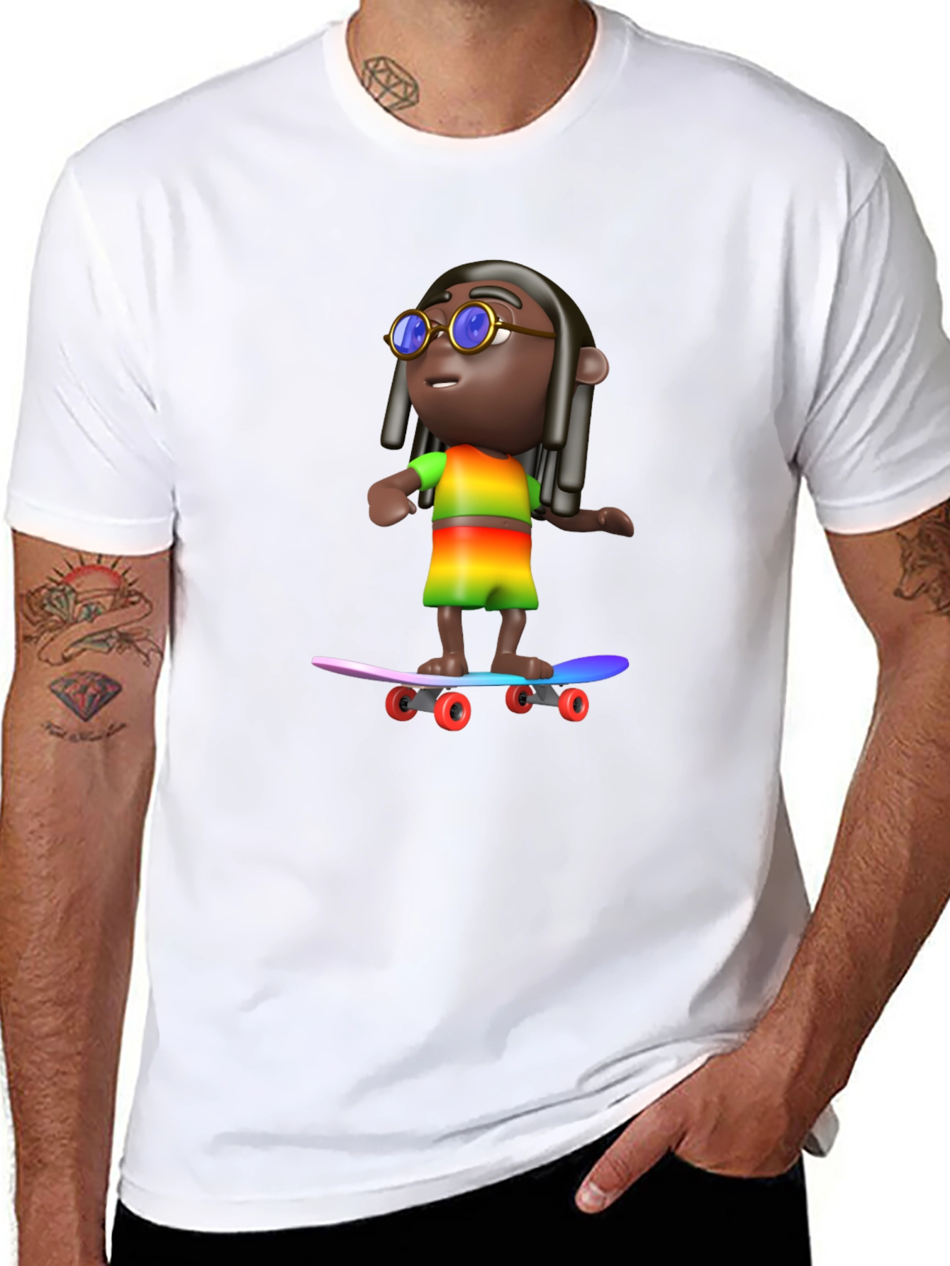 Cool 3D Cartoon Character On Skateboard Graphic Tee