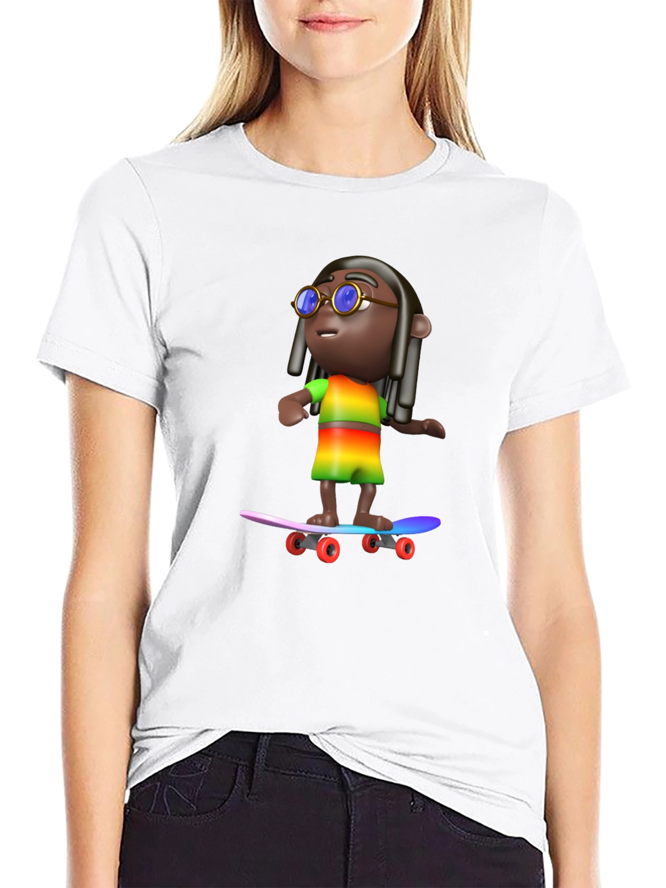 Cool 3D Cartoon Character On Skateboard Graphic Tee