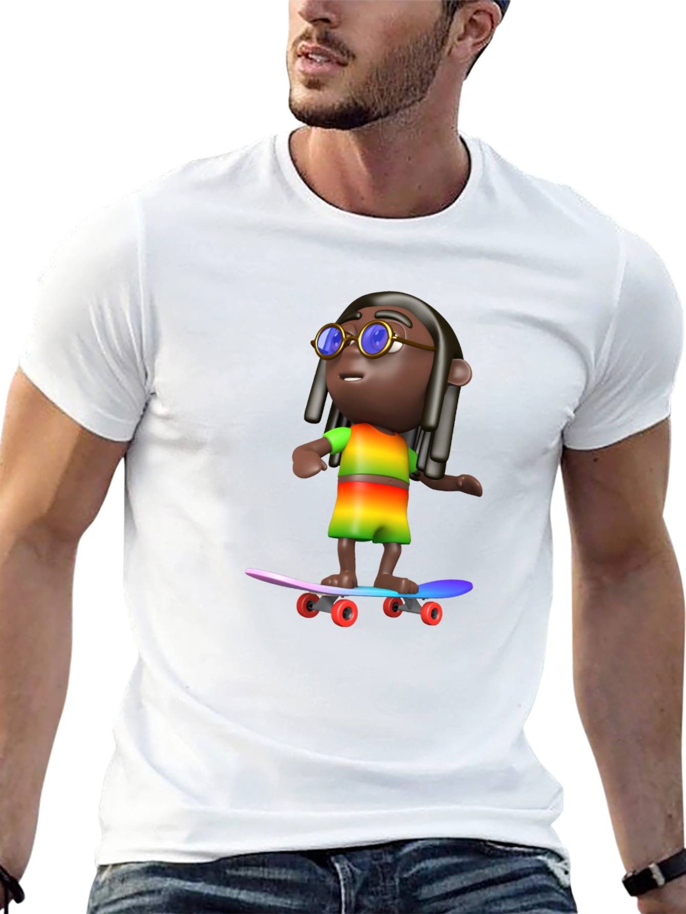 Cool 3D Cartoon Character On Skateboard Graphic Tee