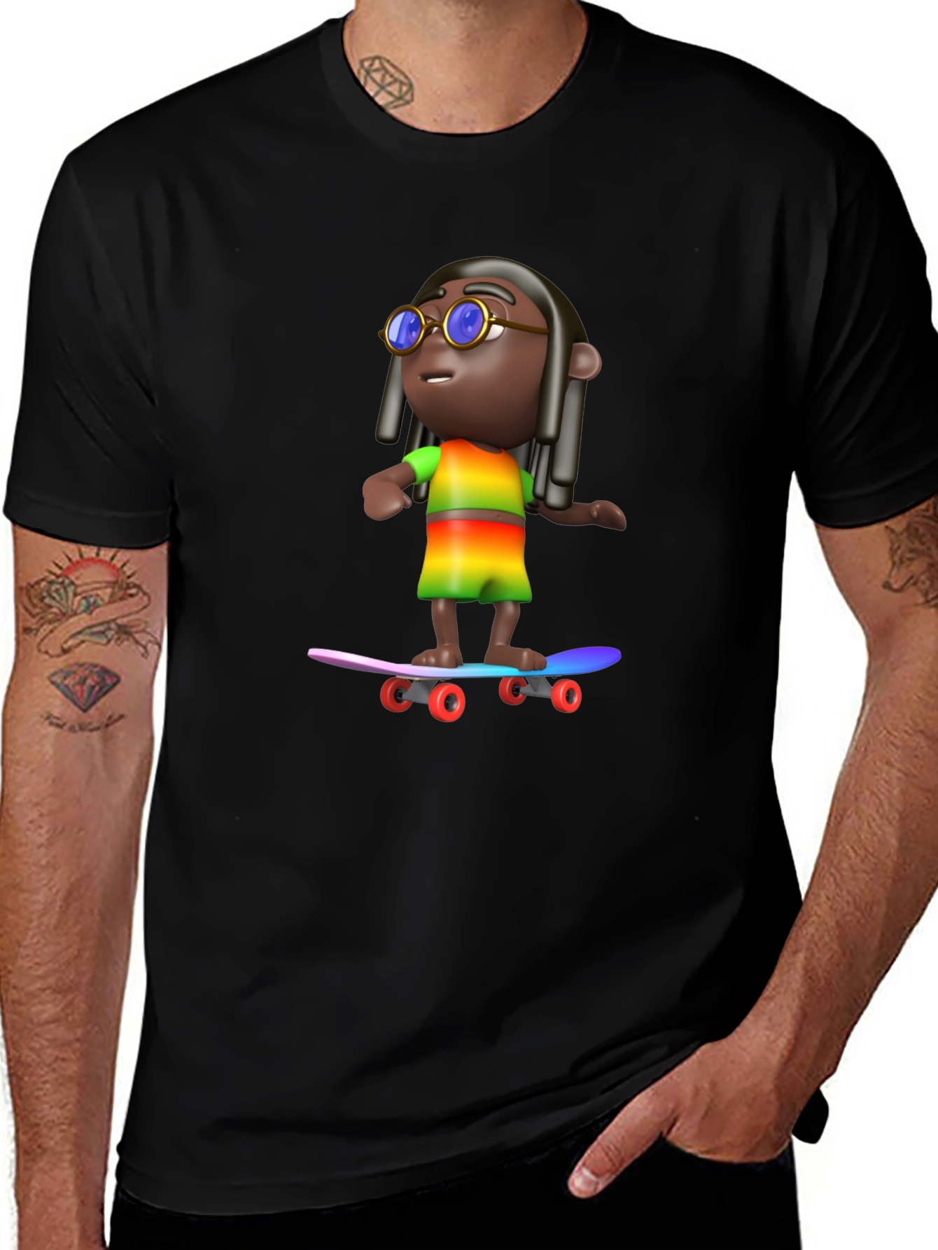 Cool 3D Cartoon Character On Skateboard Graphic Tee