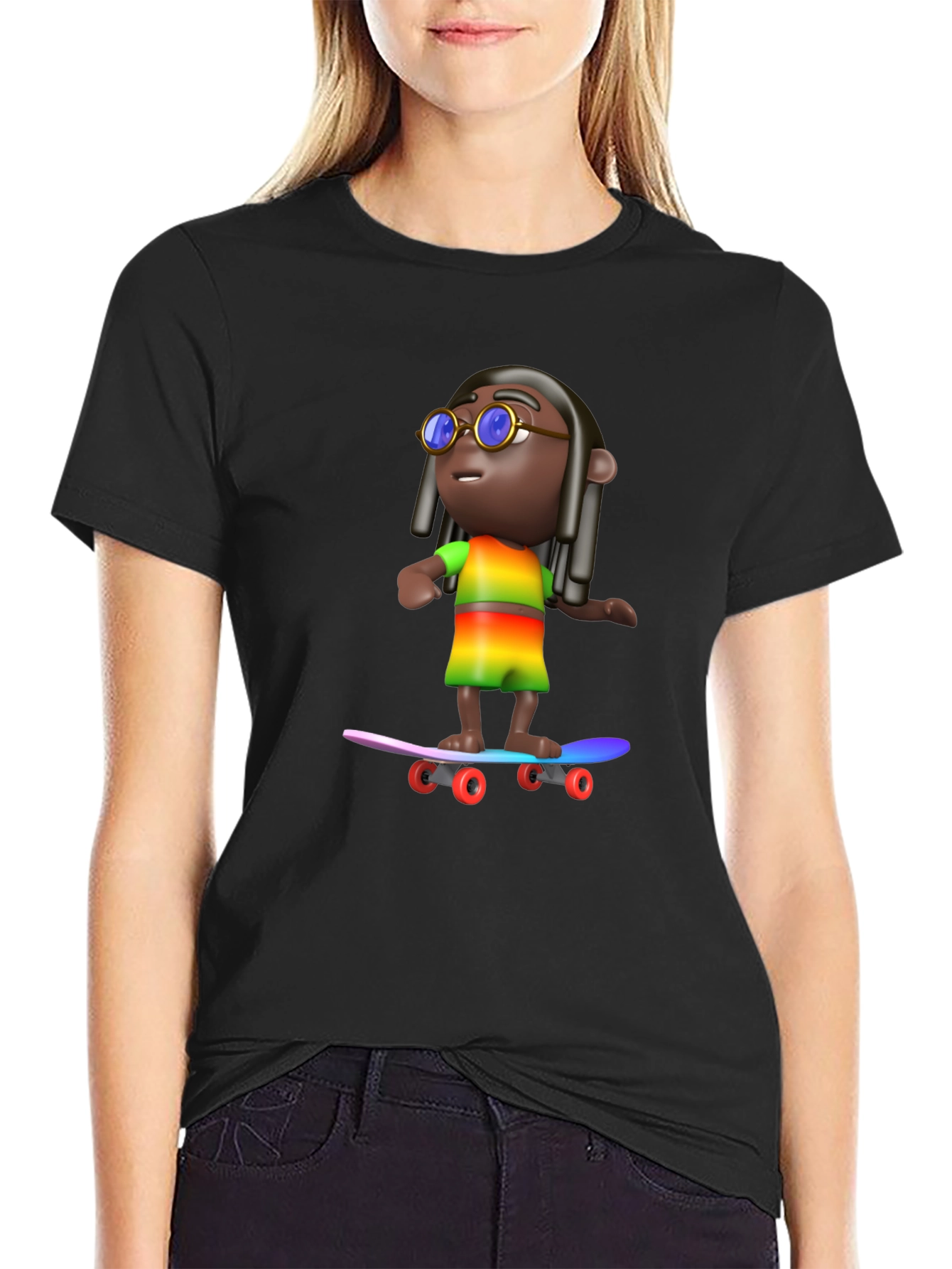 Cool 3D Cartoon Character On Skateboard Graphic Tee
