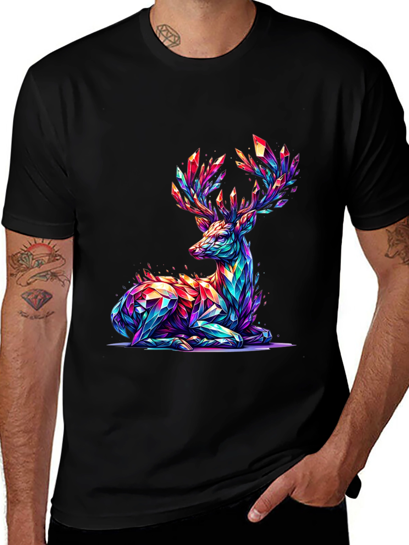 Prismatic Deer Graphic T-Shirt - Black