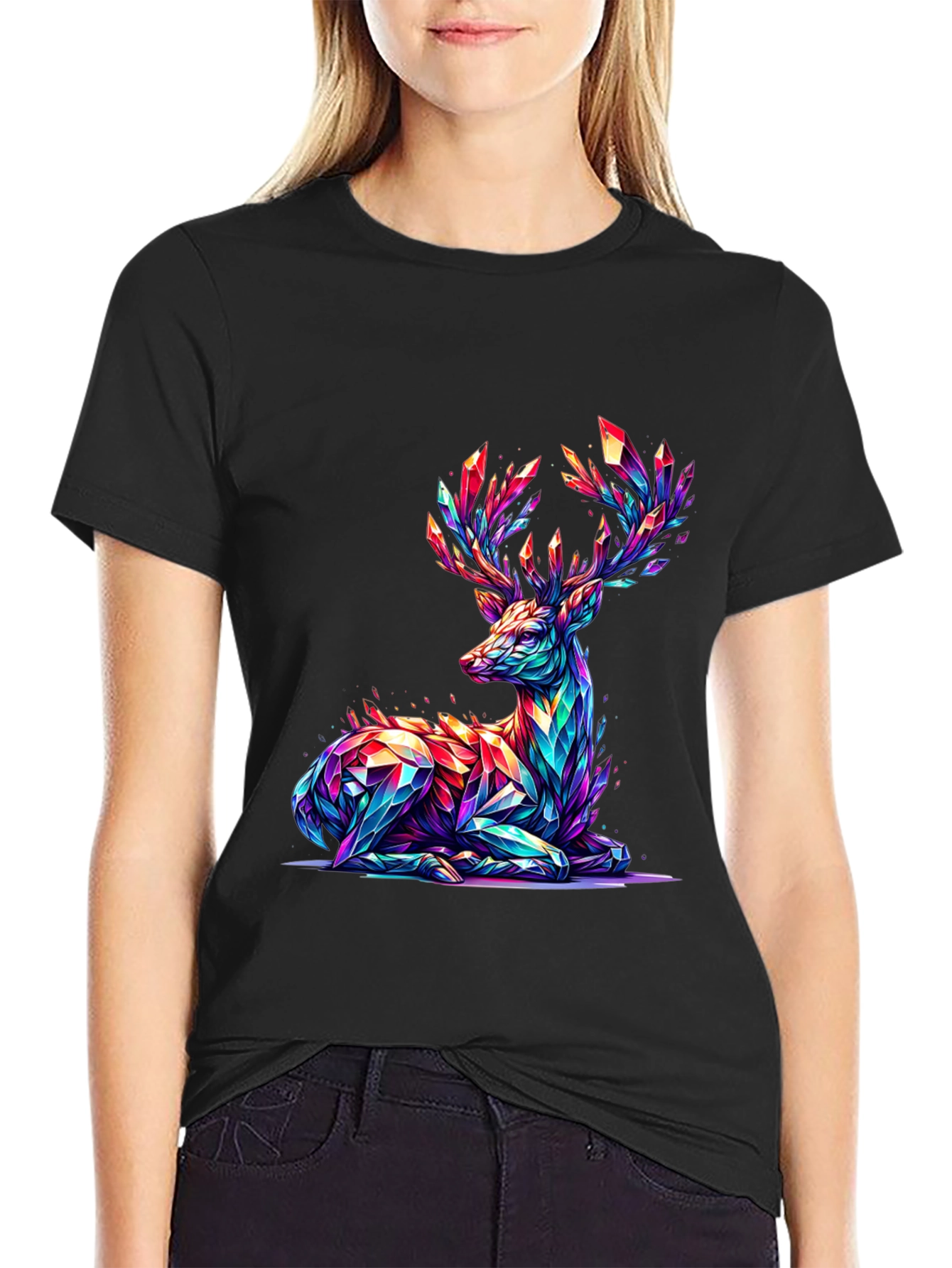 Prismatic Deer Graphic T-Shirt - Black