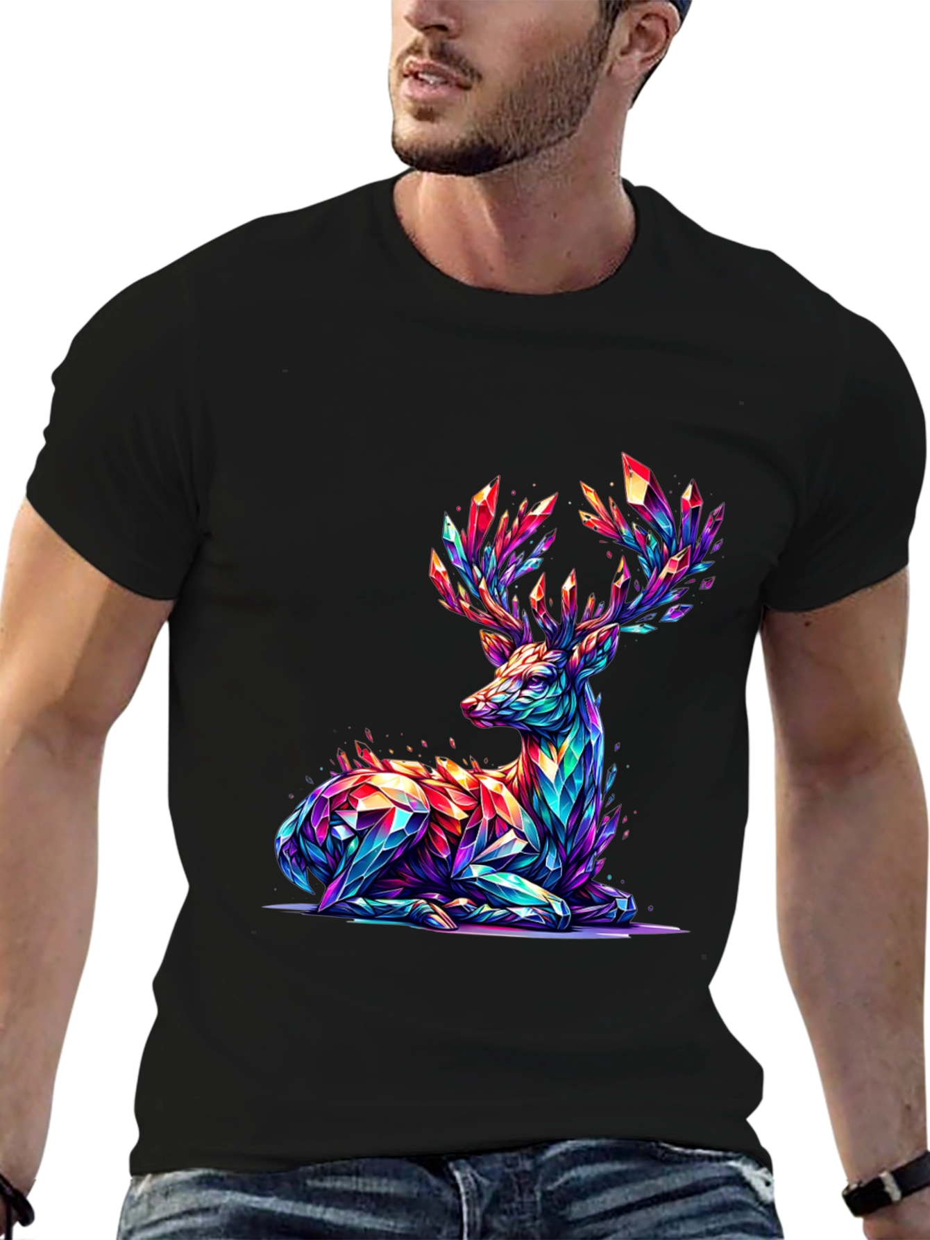 Prismatic Deer Graphic T-Shirt - Black