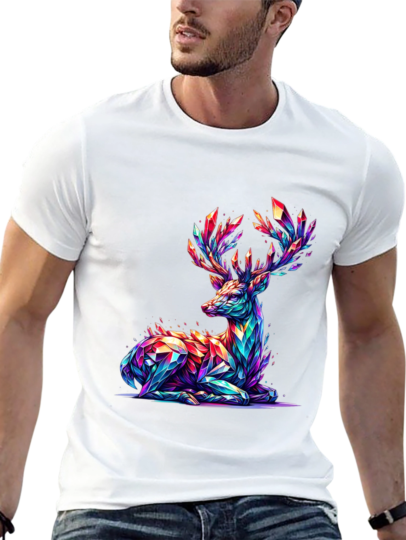 Prismatic Deer Graphic T-Shirt - Black