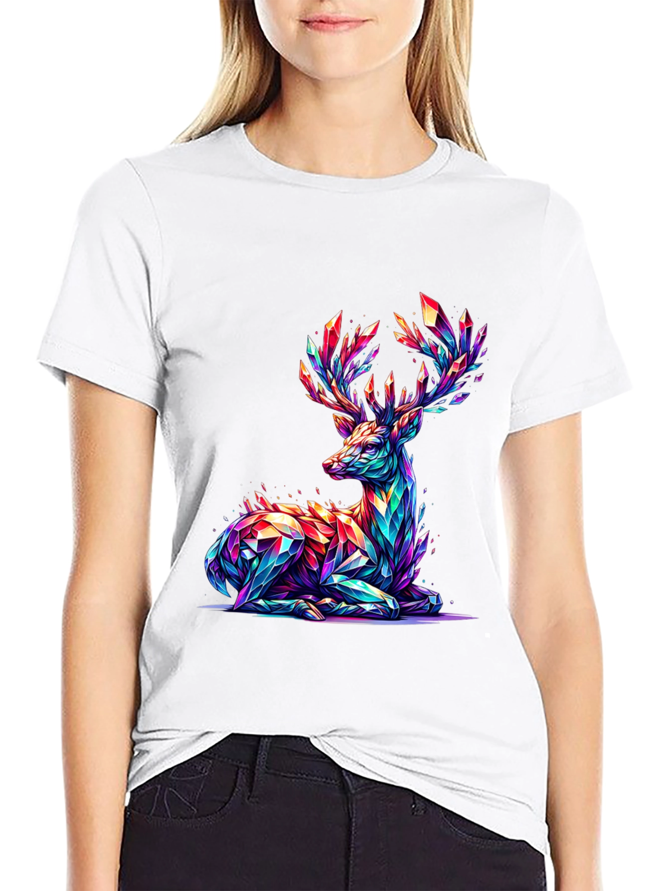 Prismatic Deer Graphic T-Shirt - Black
