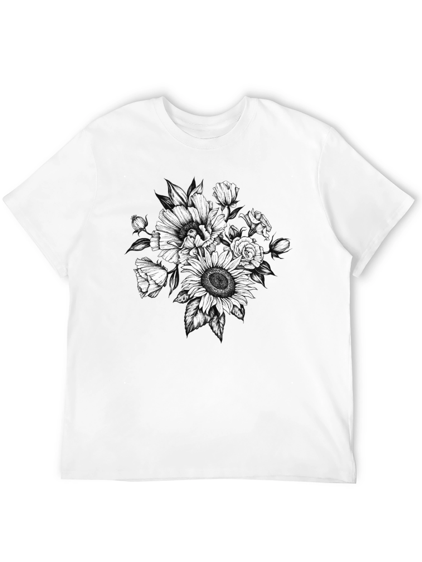 Floral Sketch Graphic T-Shirt - Black