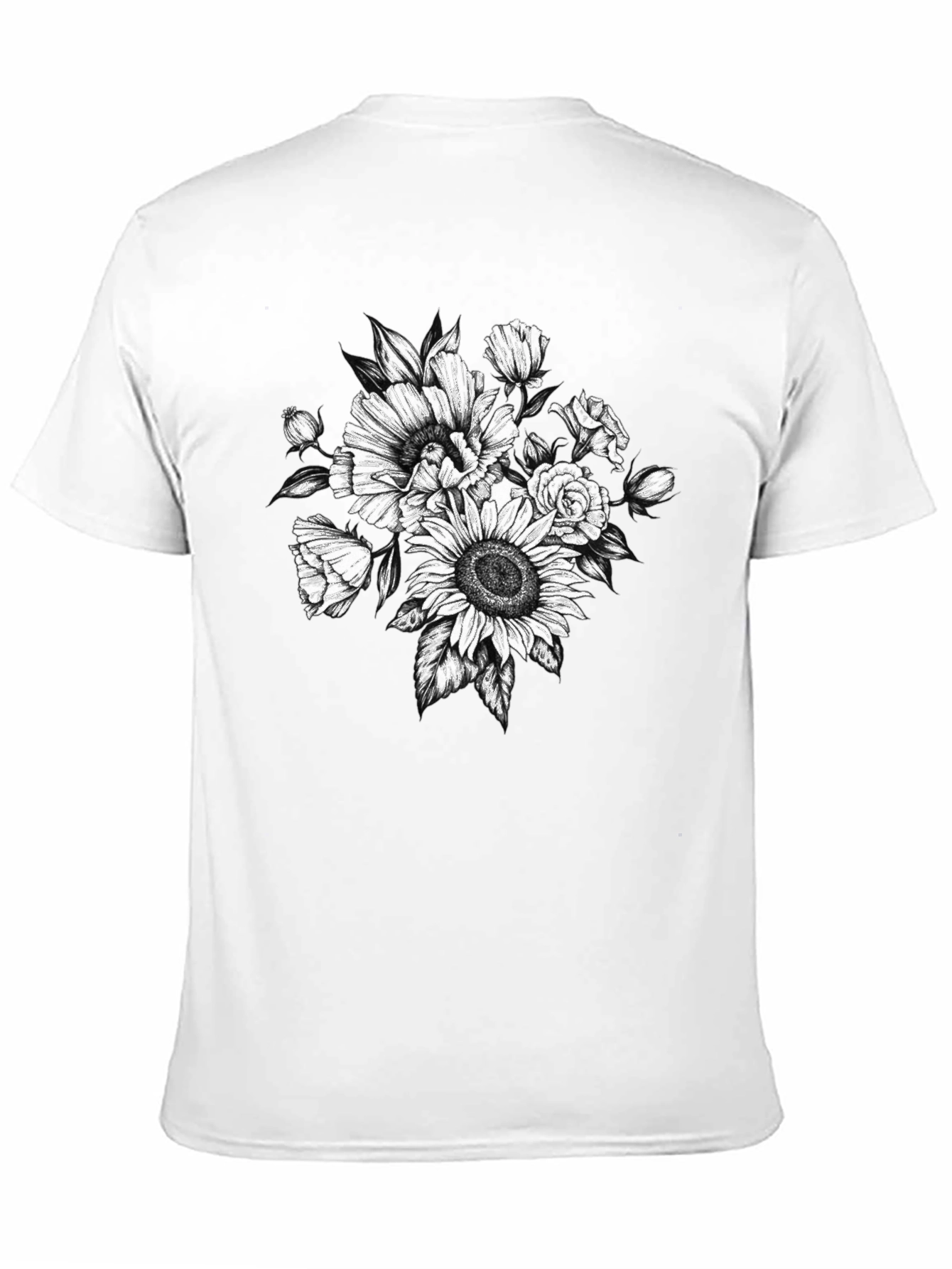 Floral Sketch Graphic T-Shirt - Black
