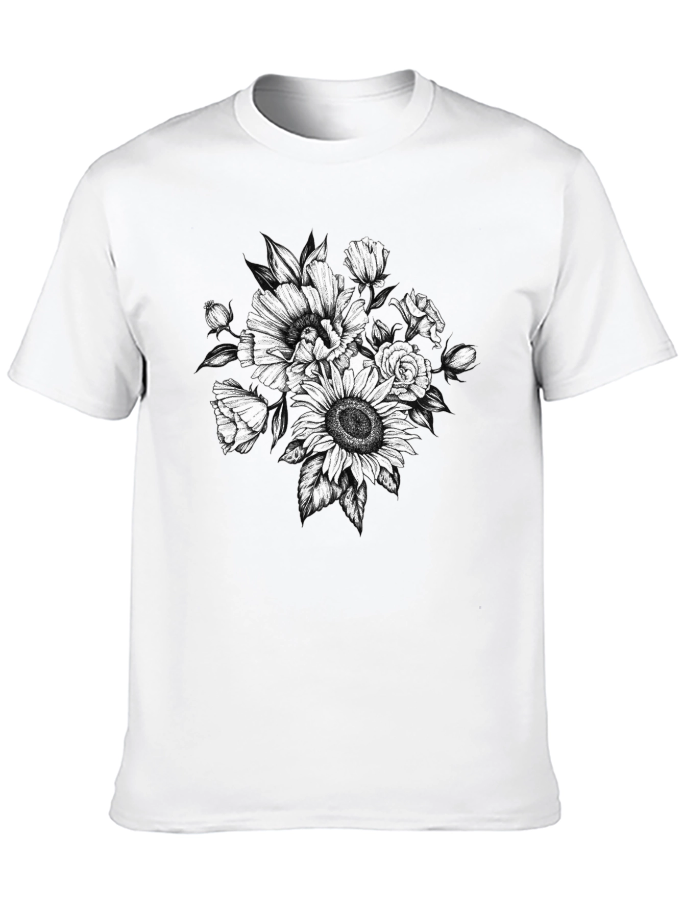 Floral Sketch Graphic T-Shirt - Black