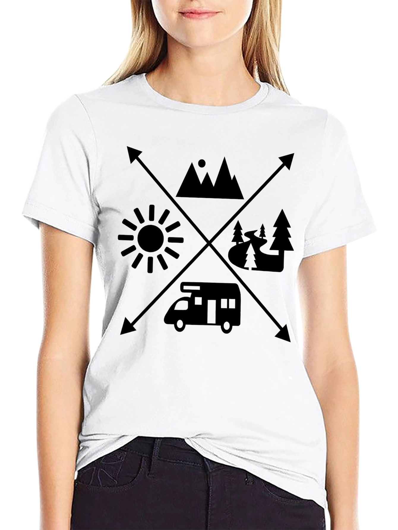 Adventure Awaits Tee: Camping Mountains Sun Design