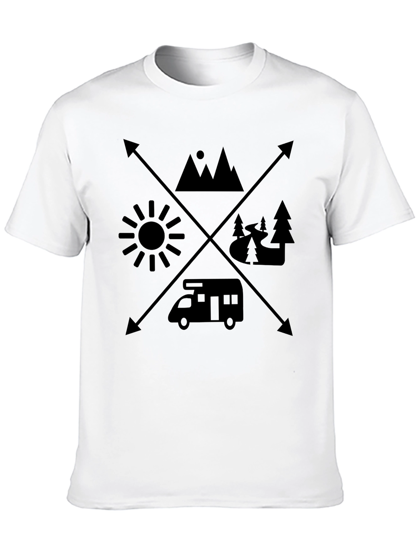 Adventure Awaits Tee: Camping Mountains Sun Design
