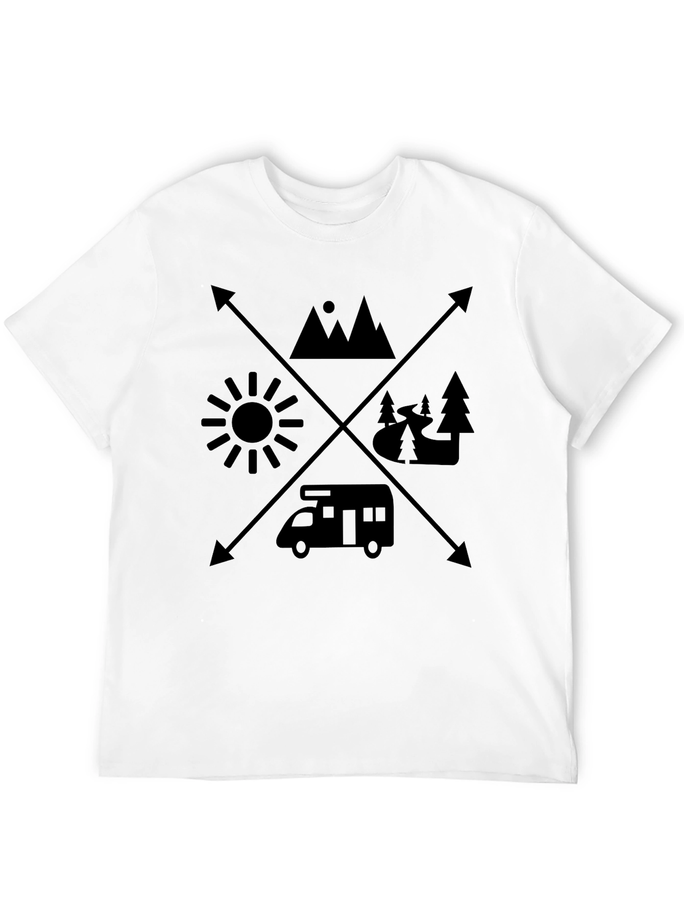 Adventure Awaits Tee: Camping Mountains Sun Design