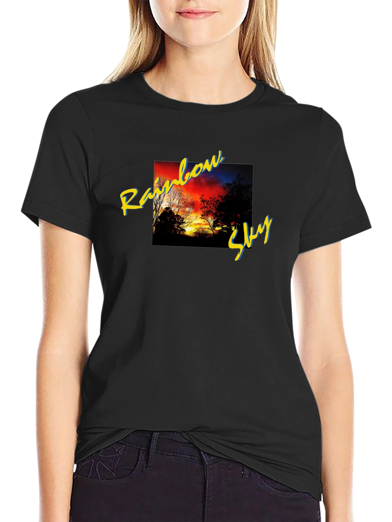 Rainbow Sky Graphic T-Shirt - Black