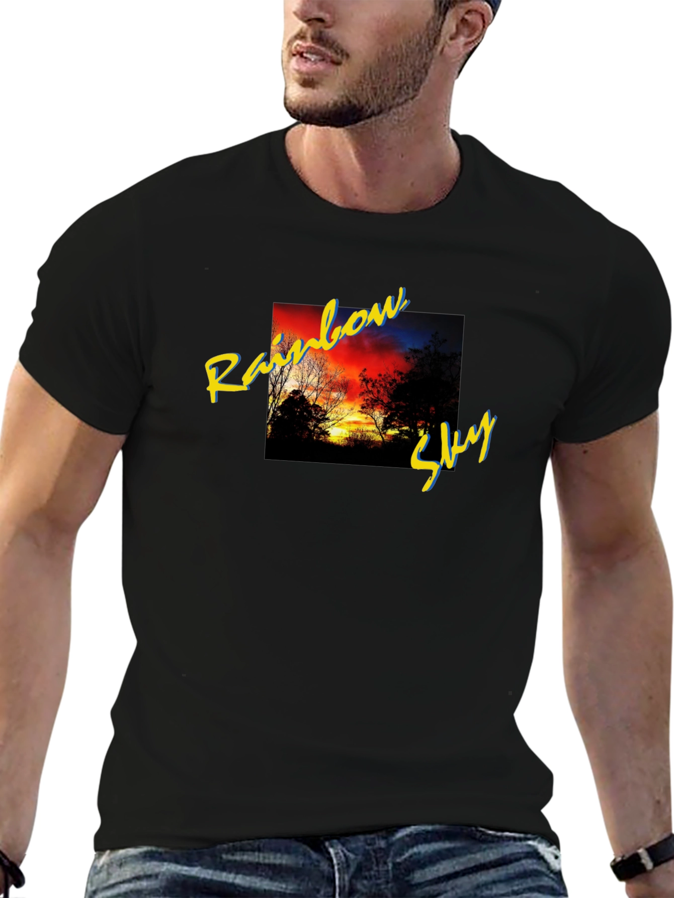 Rainbow Sky Graphic T-Shirt - Black