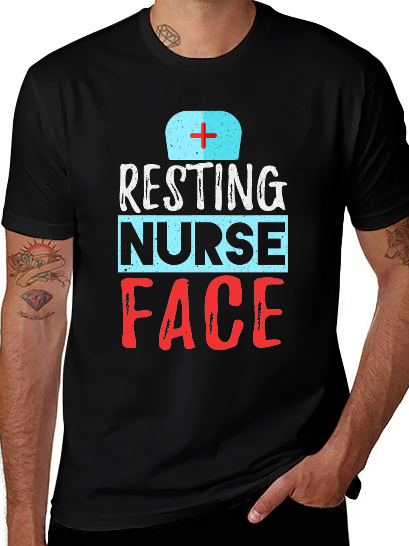 Resting Nurse Face Graphic T-Shirt - Black
