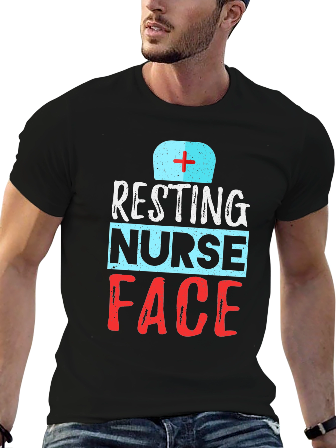 Resting Nurse Face Graphic T-Shirt - Black