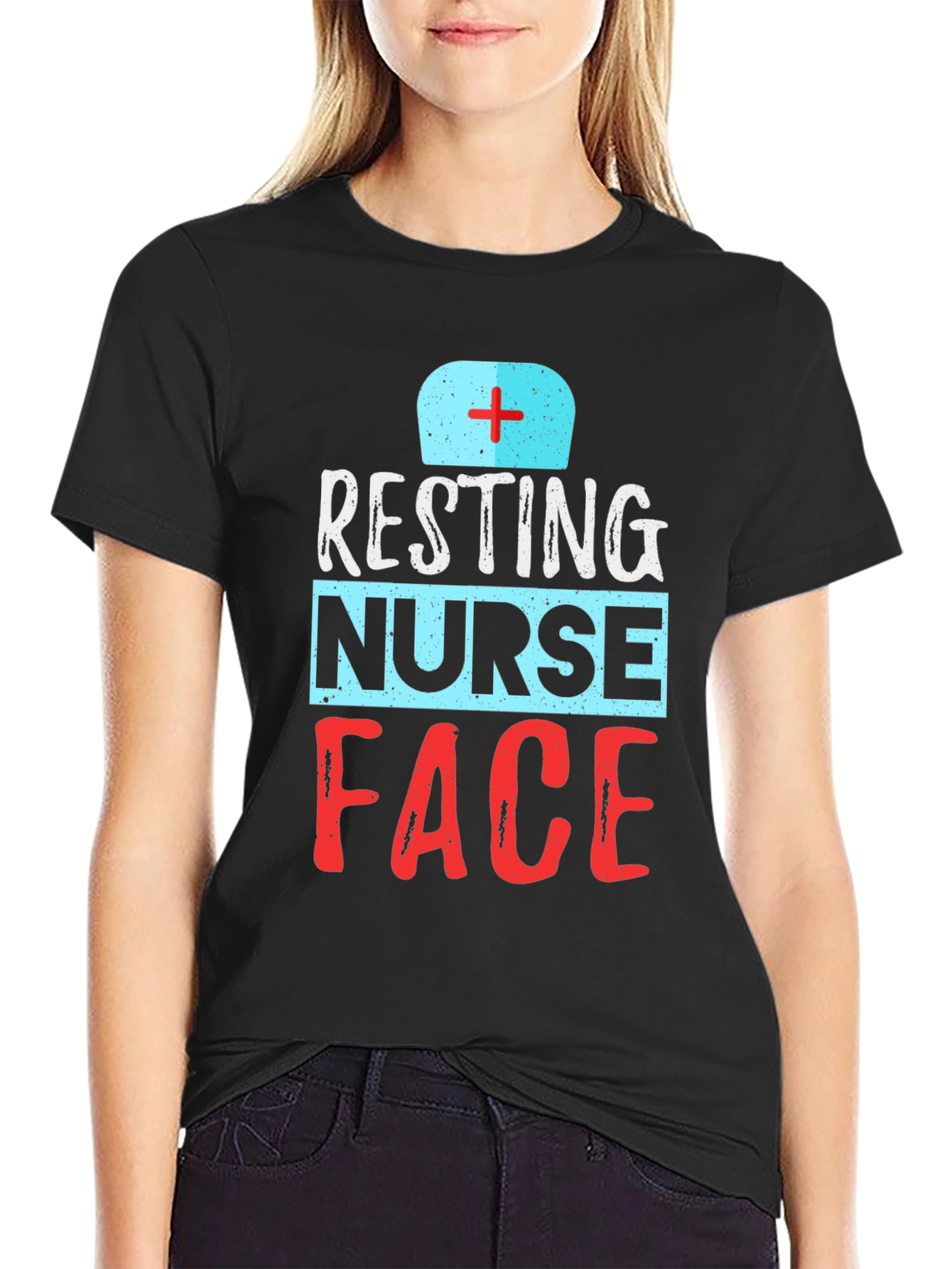 Resting Nurse Face Graphic T-Shirt - Black