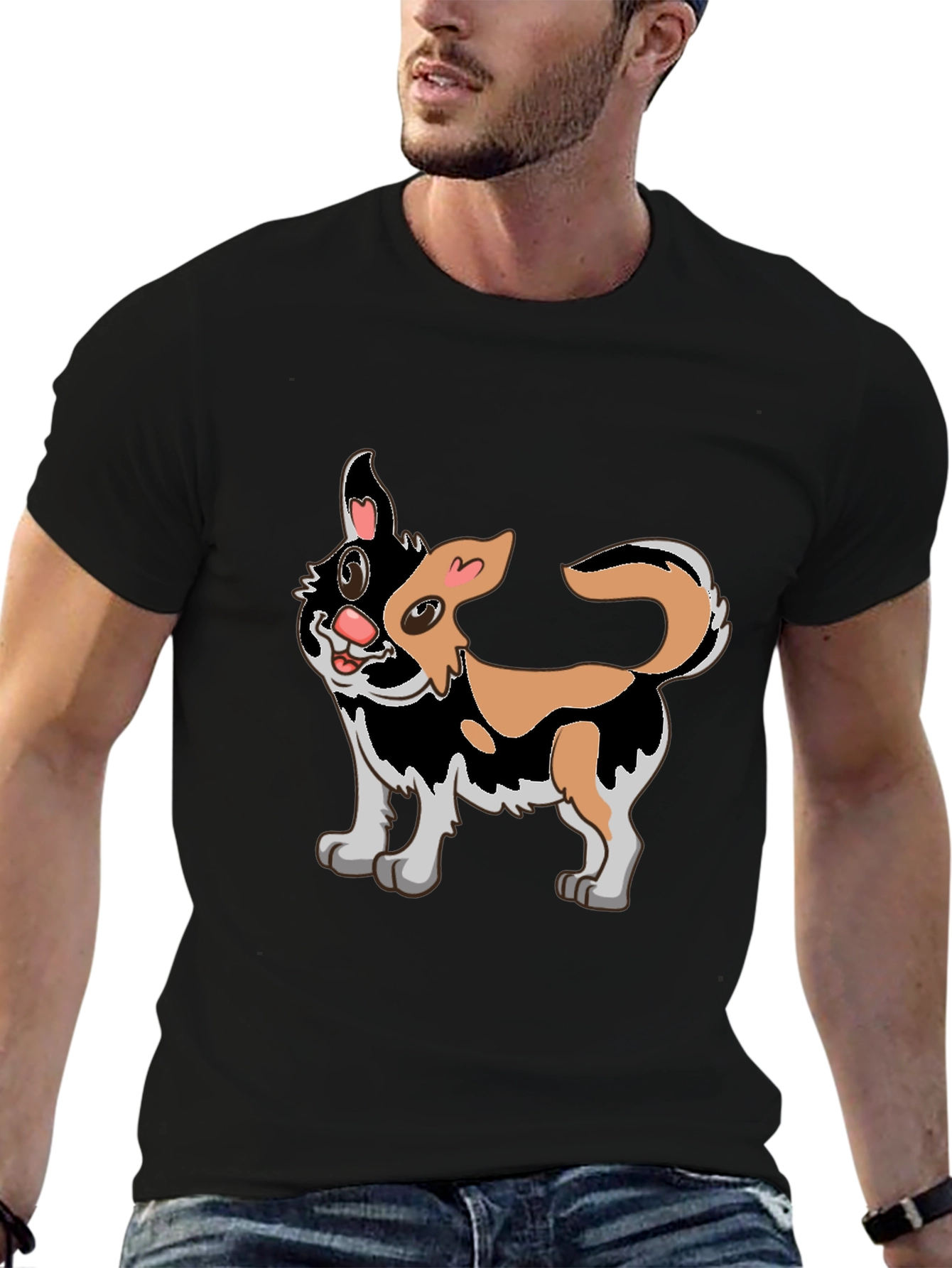 Cartoon Cat Graphic Black T-Shirt