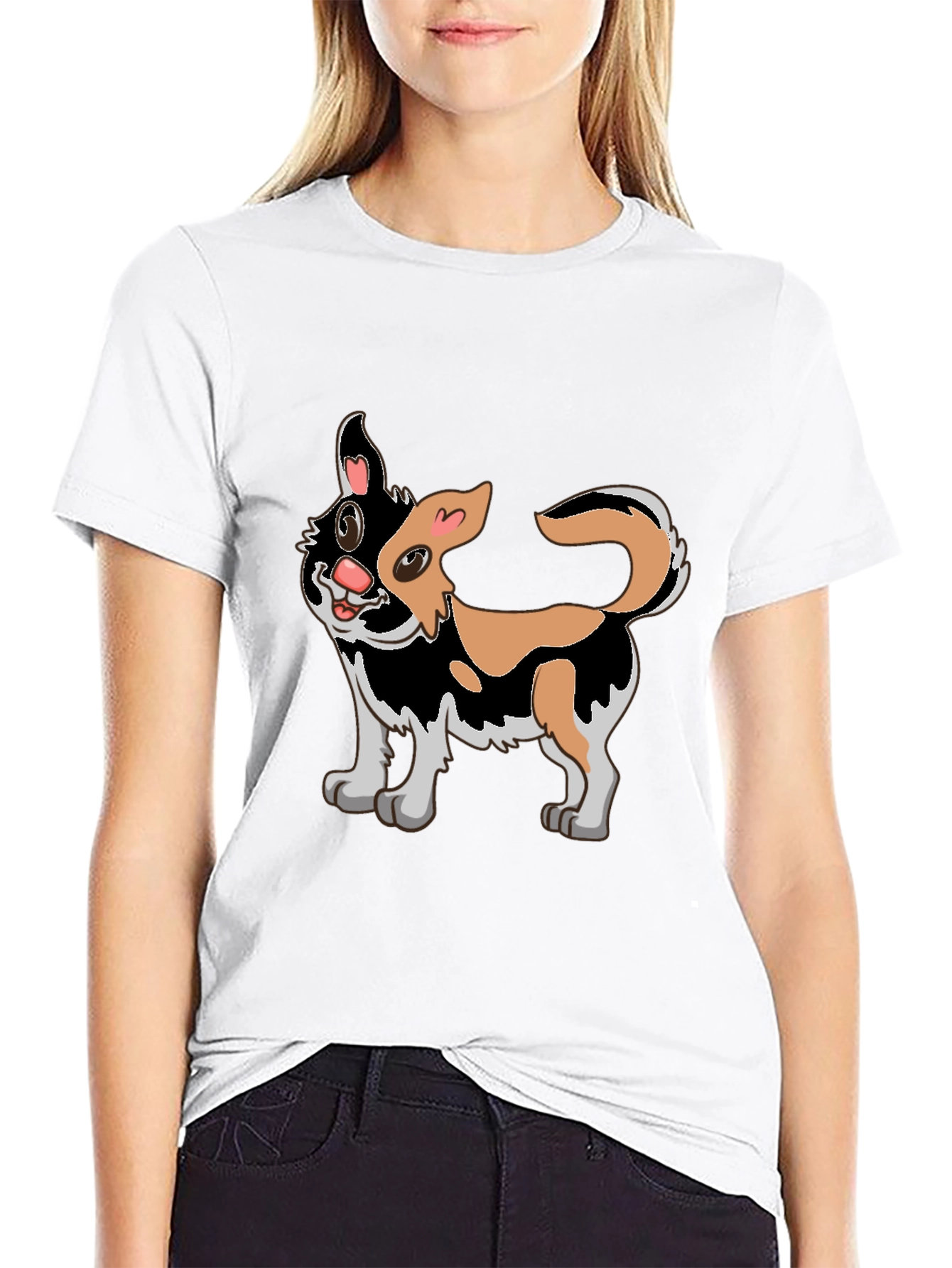 Cartoon Cat Graphic Black T-Shirt