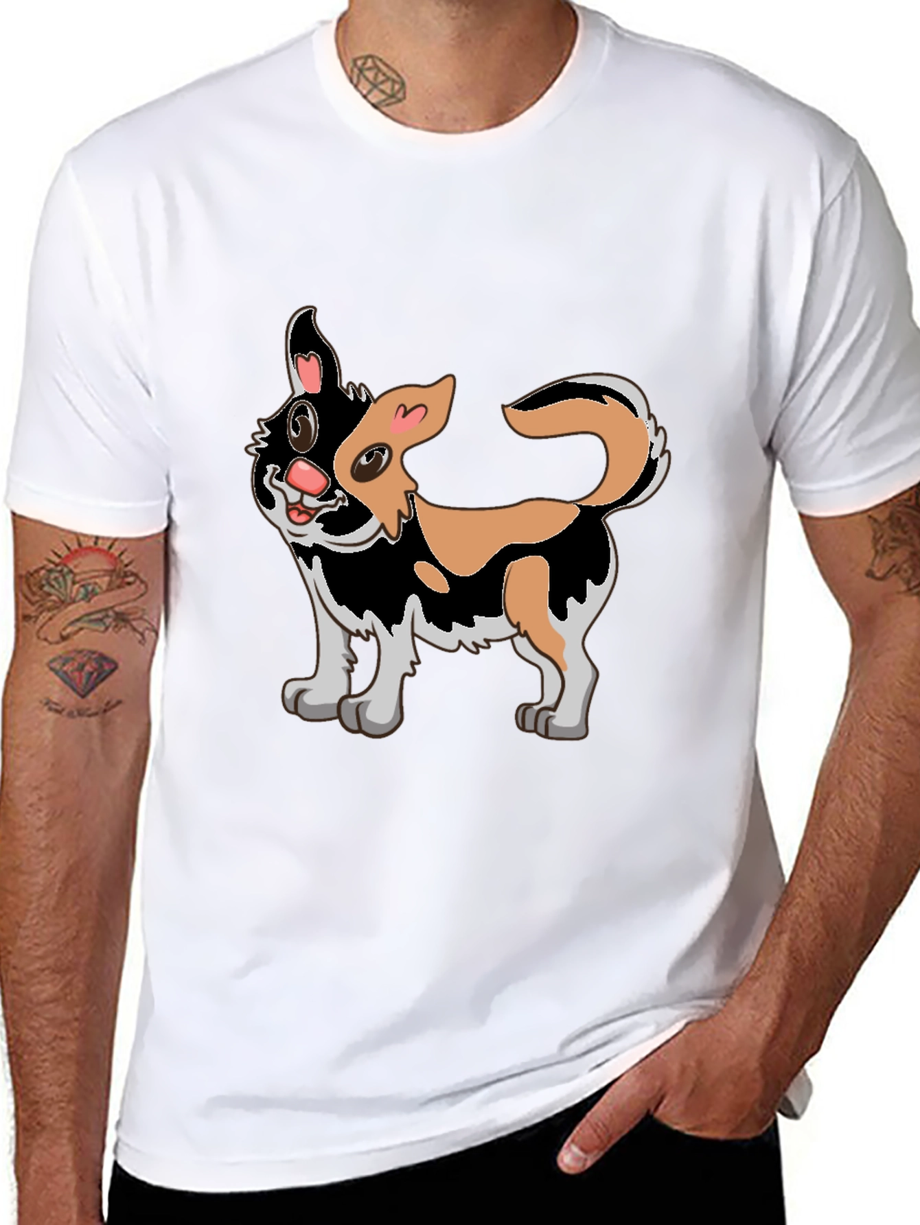 Cartoon Cat Graphic Black T-Shirt