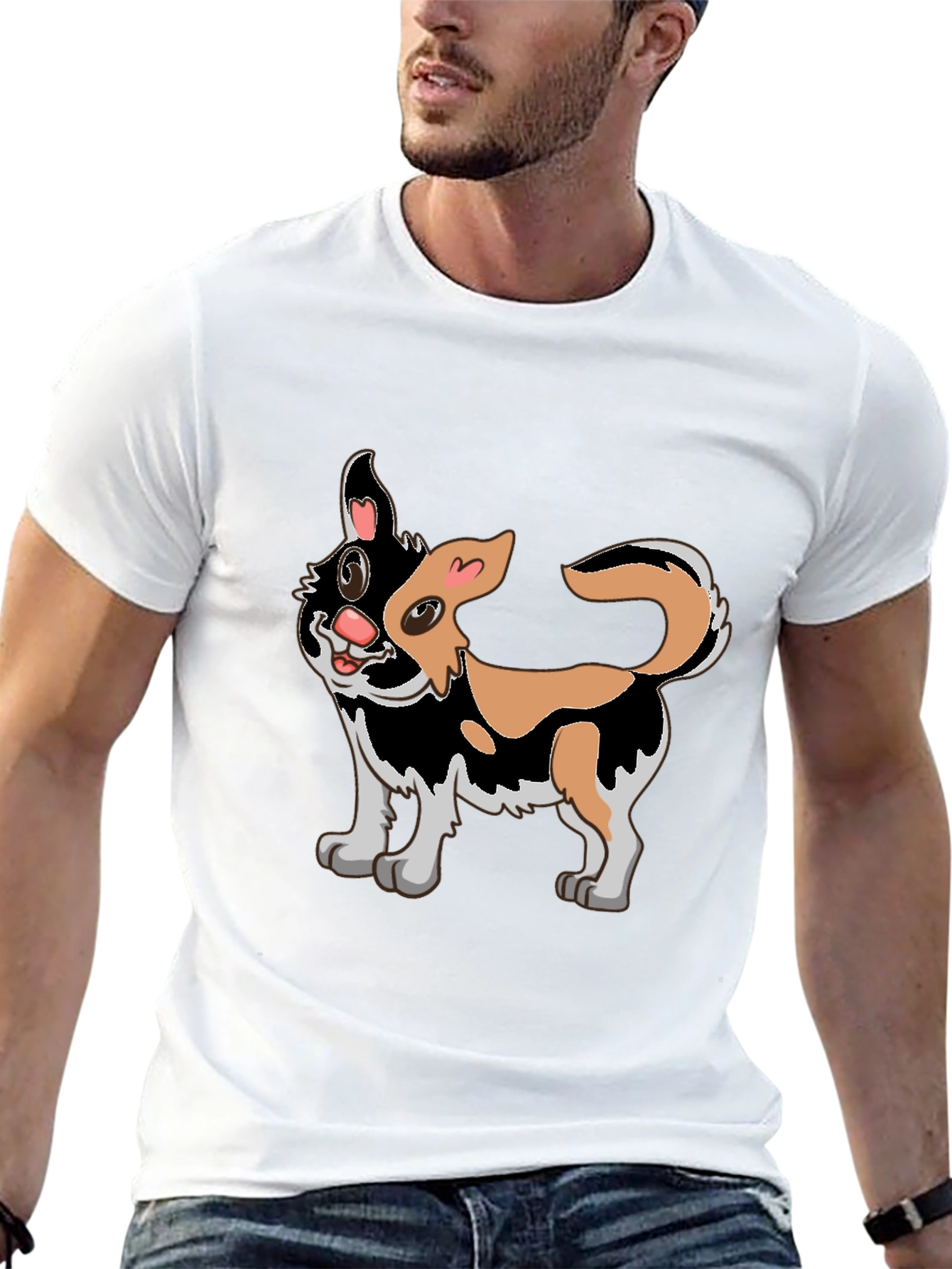 Cartoon Cat Graphic Black T-Shirt