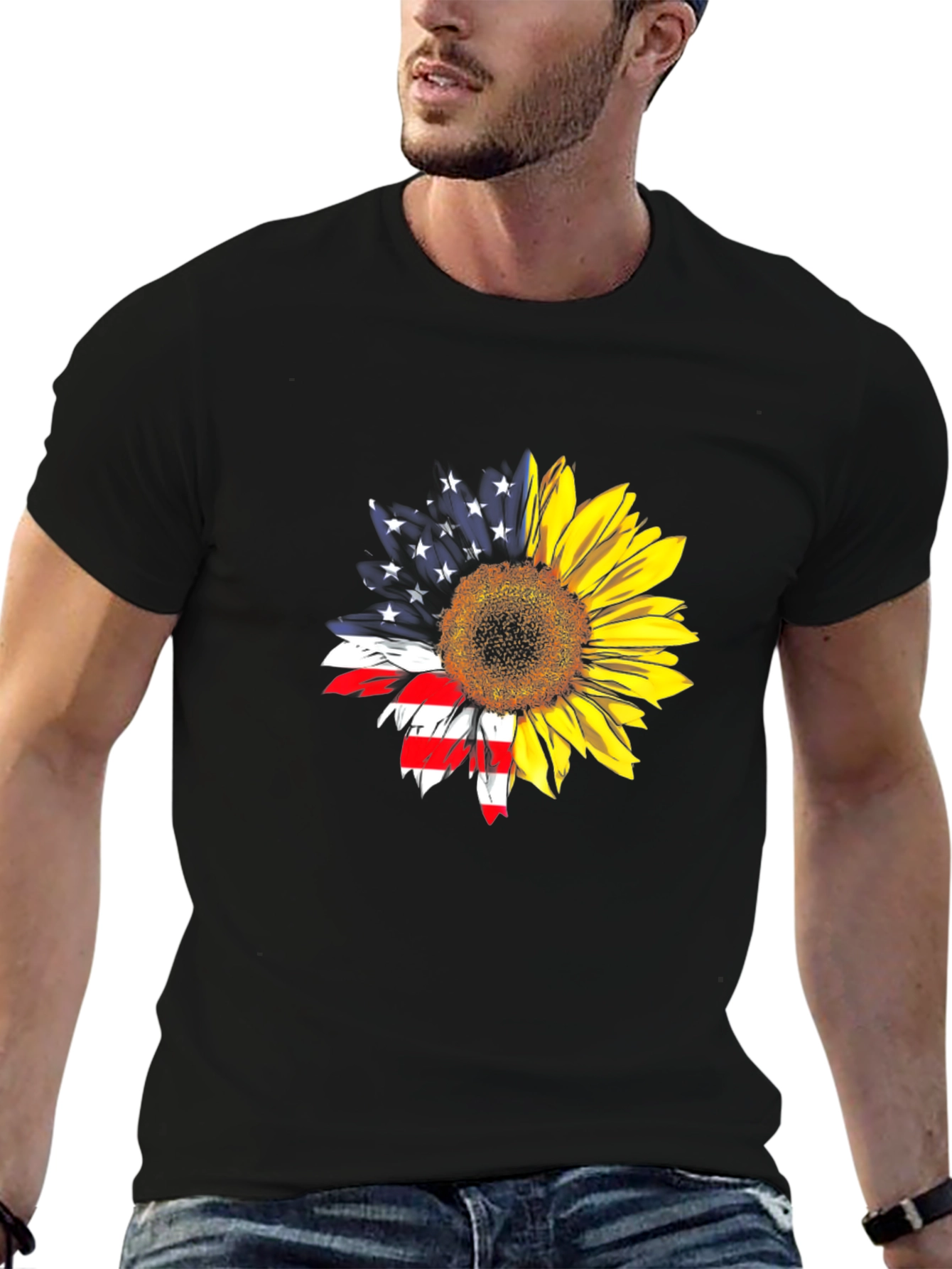 Sunflower American Flag Patriotic Graphic Tee