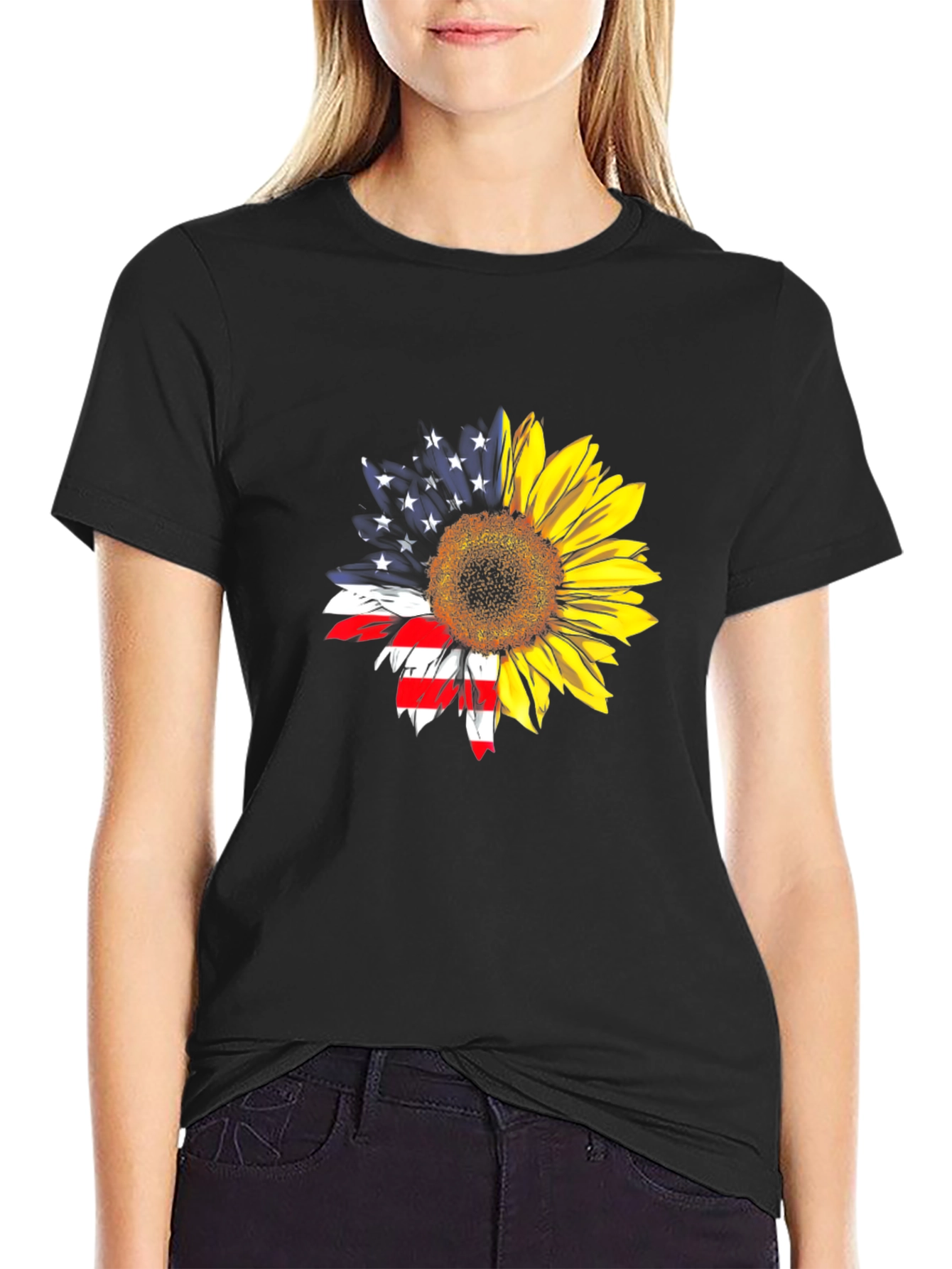Sunflower American Flag Patriotic Graphic Tee