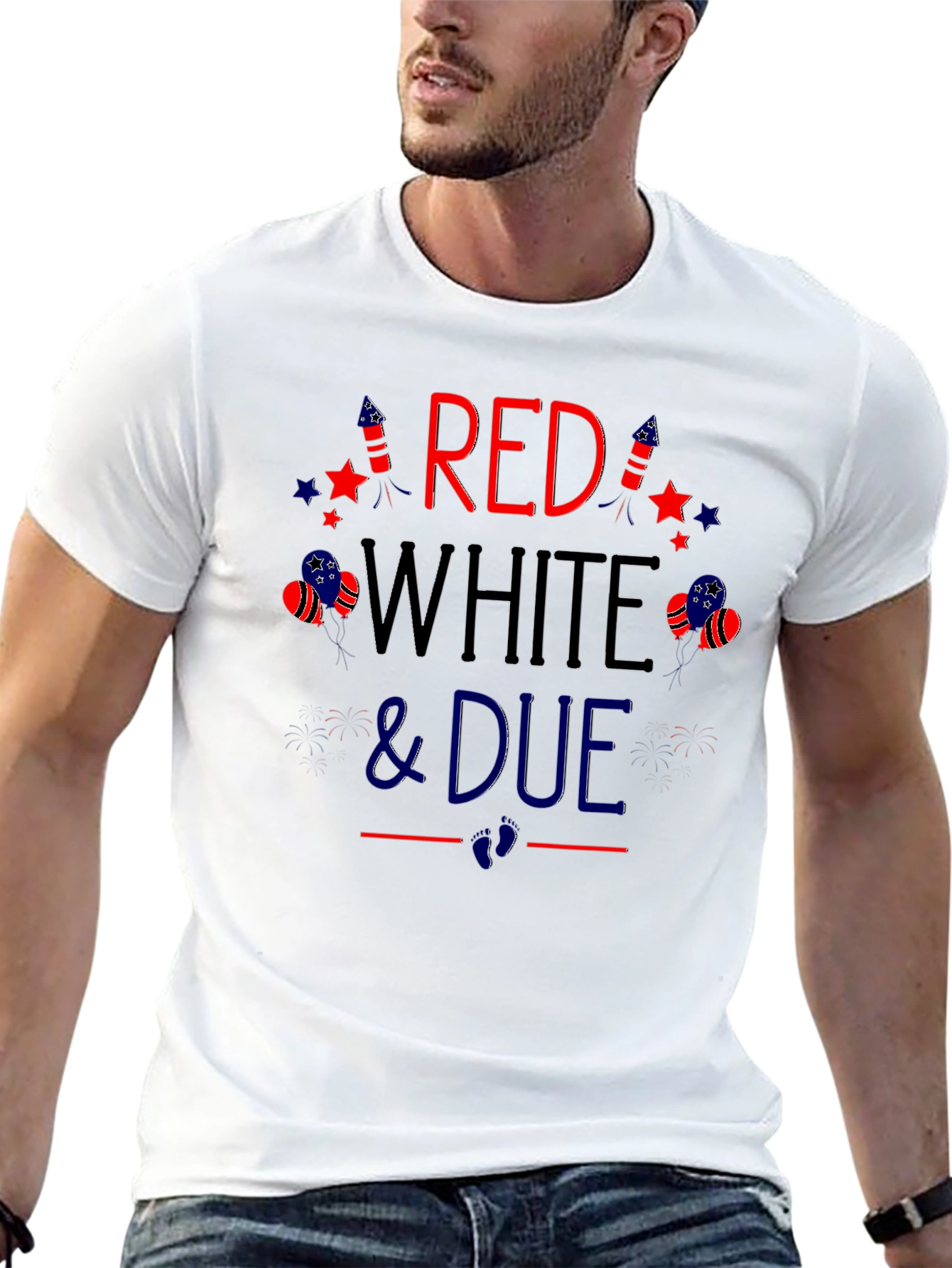Red White and Due Pregnancy Announcement T-Shirt