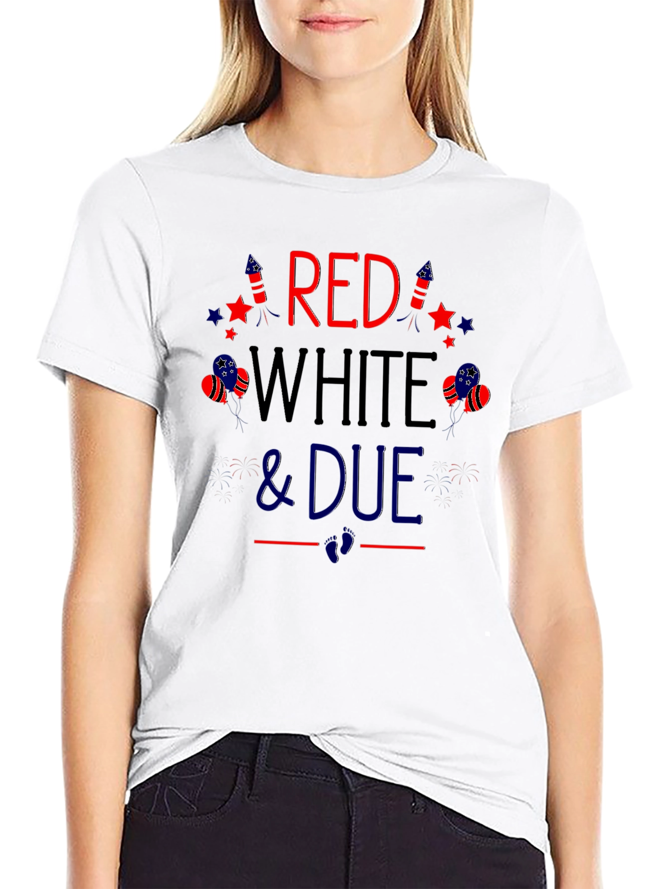 Red White and Due Pregnancy Announcement T-Shirt